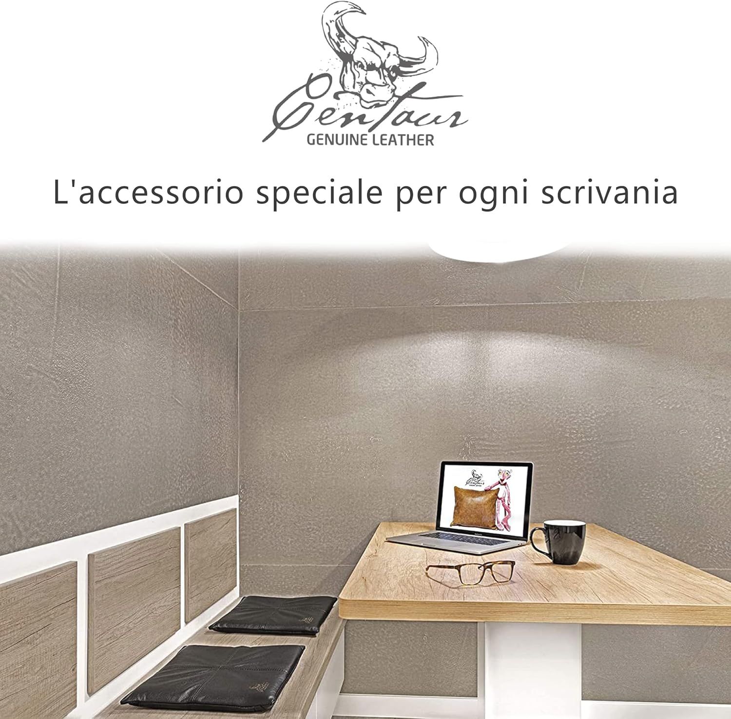 Centaur Cuscino in Vera Pelle 35x35 cm, Nero - immagine 2