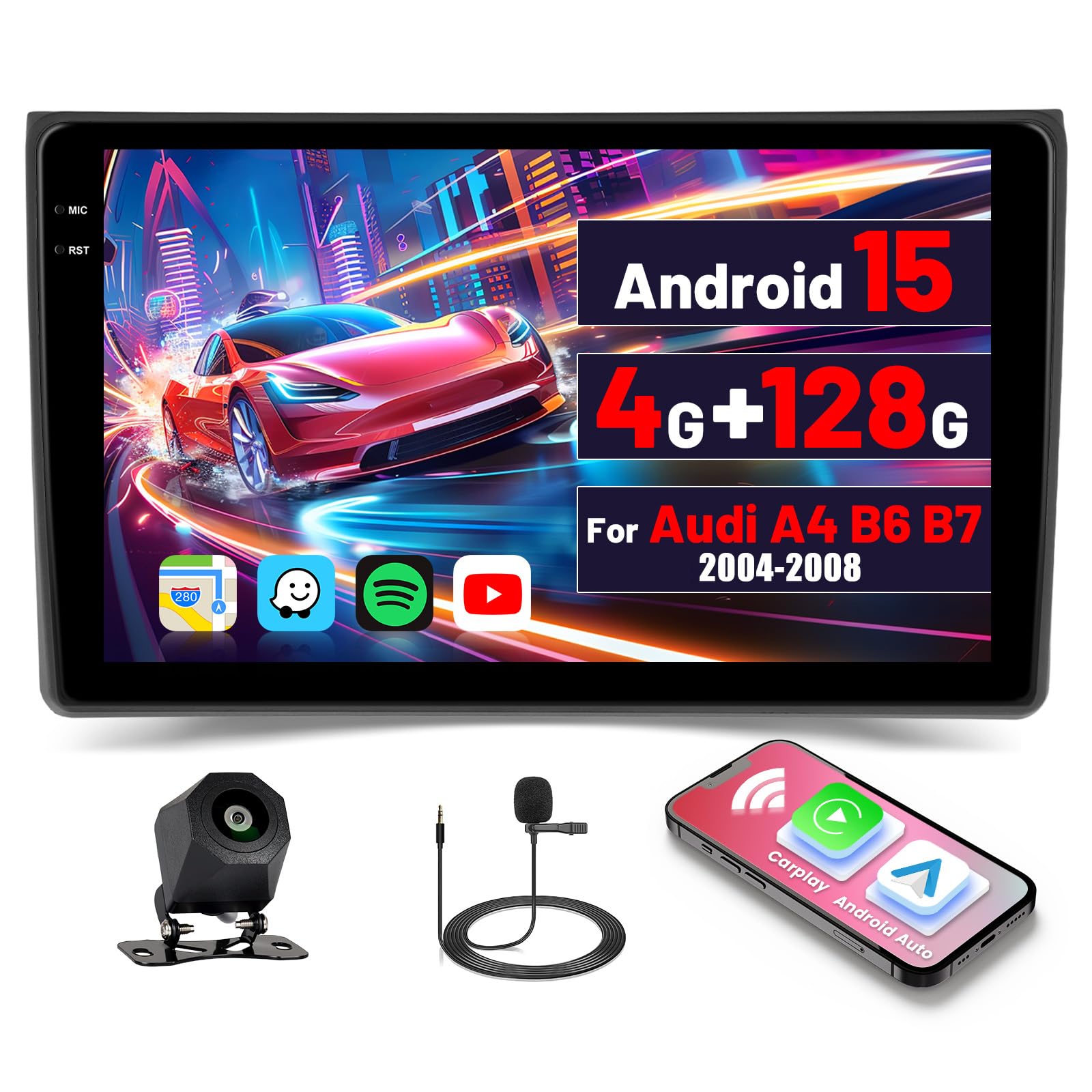 Inefala Android 15 Autoradio 9" per Audi A4 B6 B7