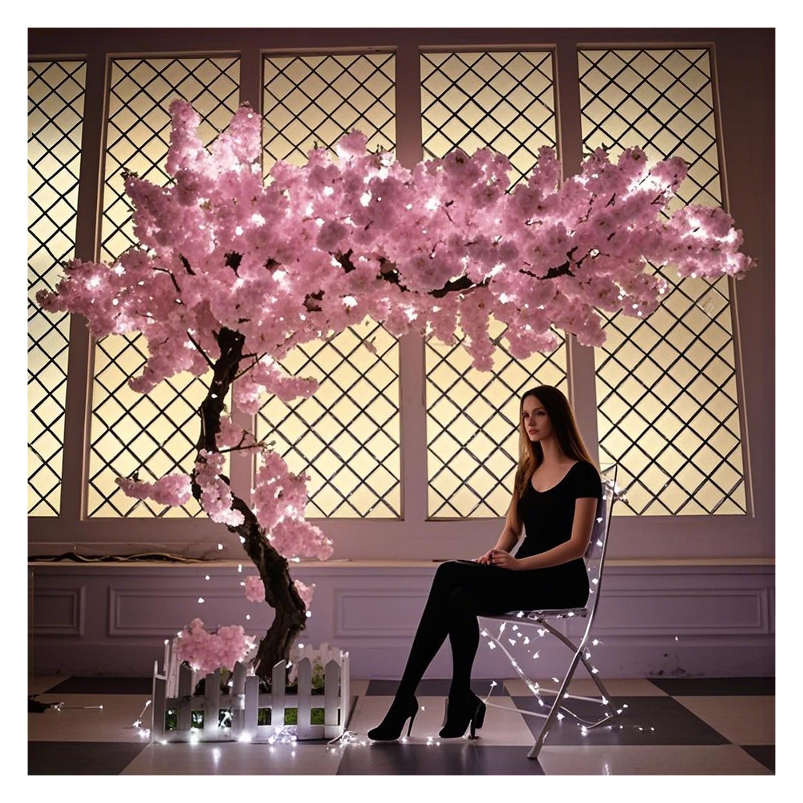Albero Artificiale Fiori Ciliegio, Finto Fiore Sakura Con Led Lampada, Fatto A Mano Ciliegio Alberi per Casa Ufficio Interno Esterni Decorativo (Rosa, 63in/160cm)