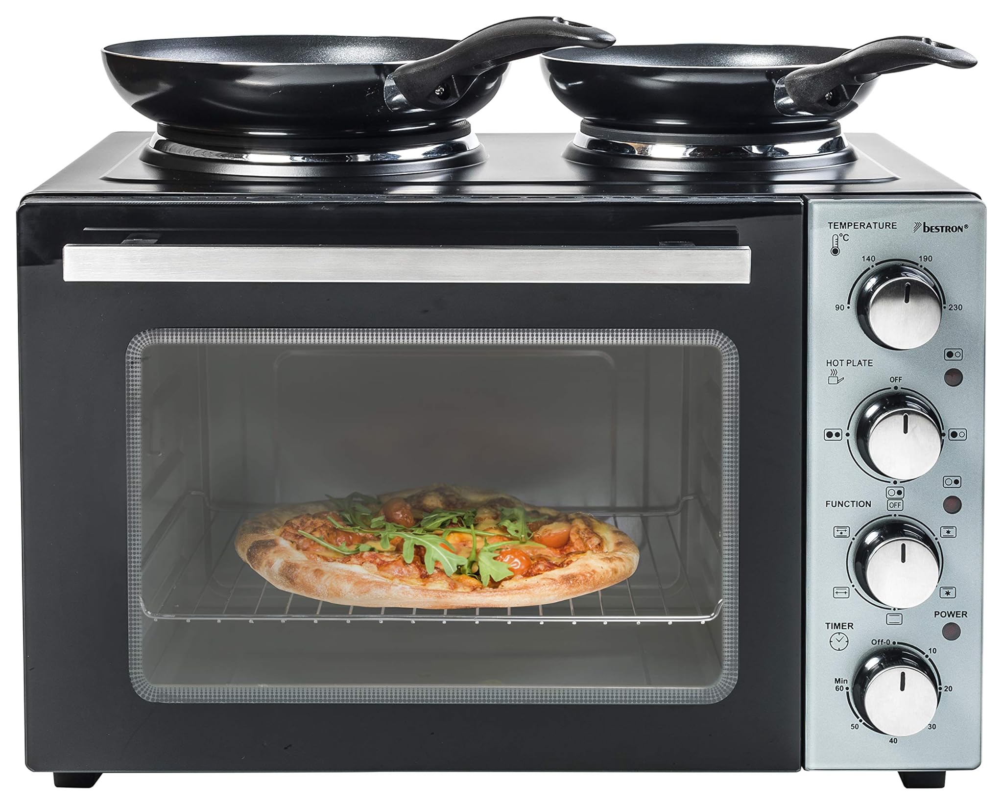 Bestron Cucina compatta con forno e doppia piastra, Crispy & Co, 3200 Watt, Nero