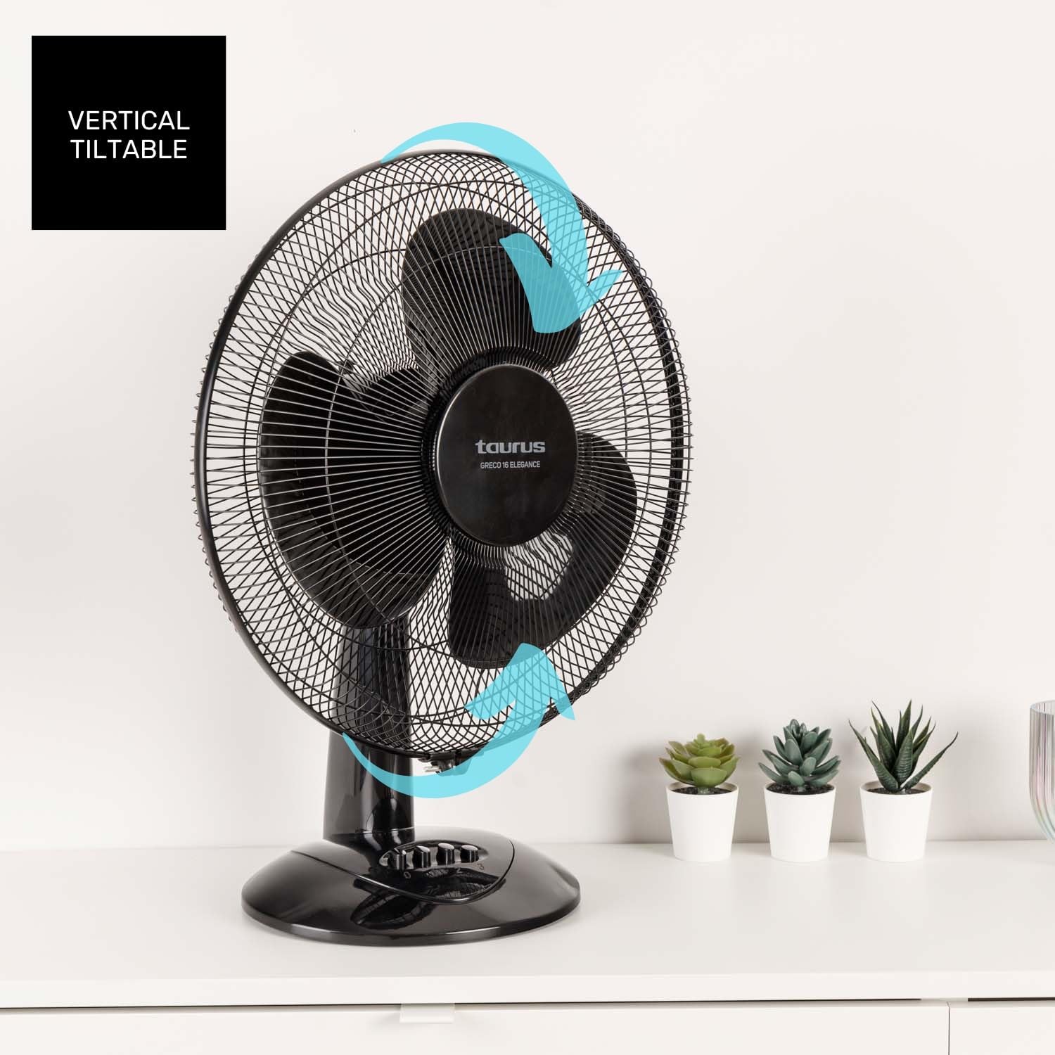 Taurus Ventilatore da Tavolo Greco 16 Elegance 45W, Nero - immagine 4