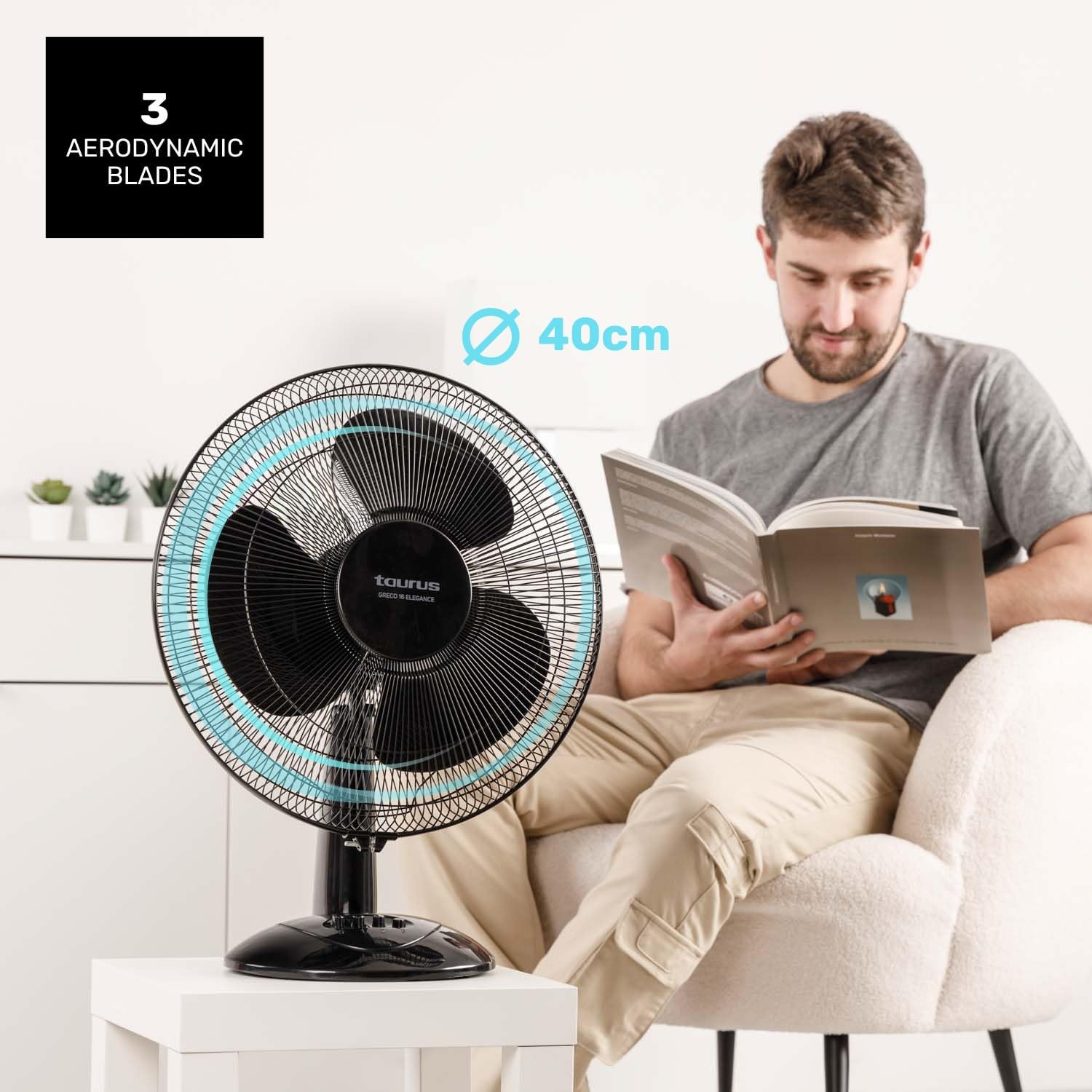 Taurus Ventilatore da Tavolo Greco 16 Elegance 45W, Nero - immagine 6