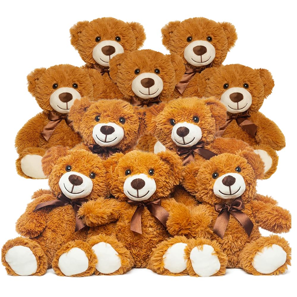 Orsi di peluche Animali imbalsamati Giocattoli di peluche Regalo per Bambino Fidanzata 13.5 Pollici per Natale San Valentino Compleanno Matrimonio Festa (Marrone,10Pcs)