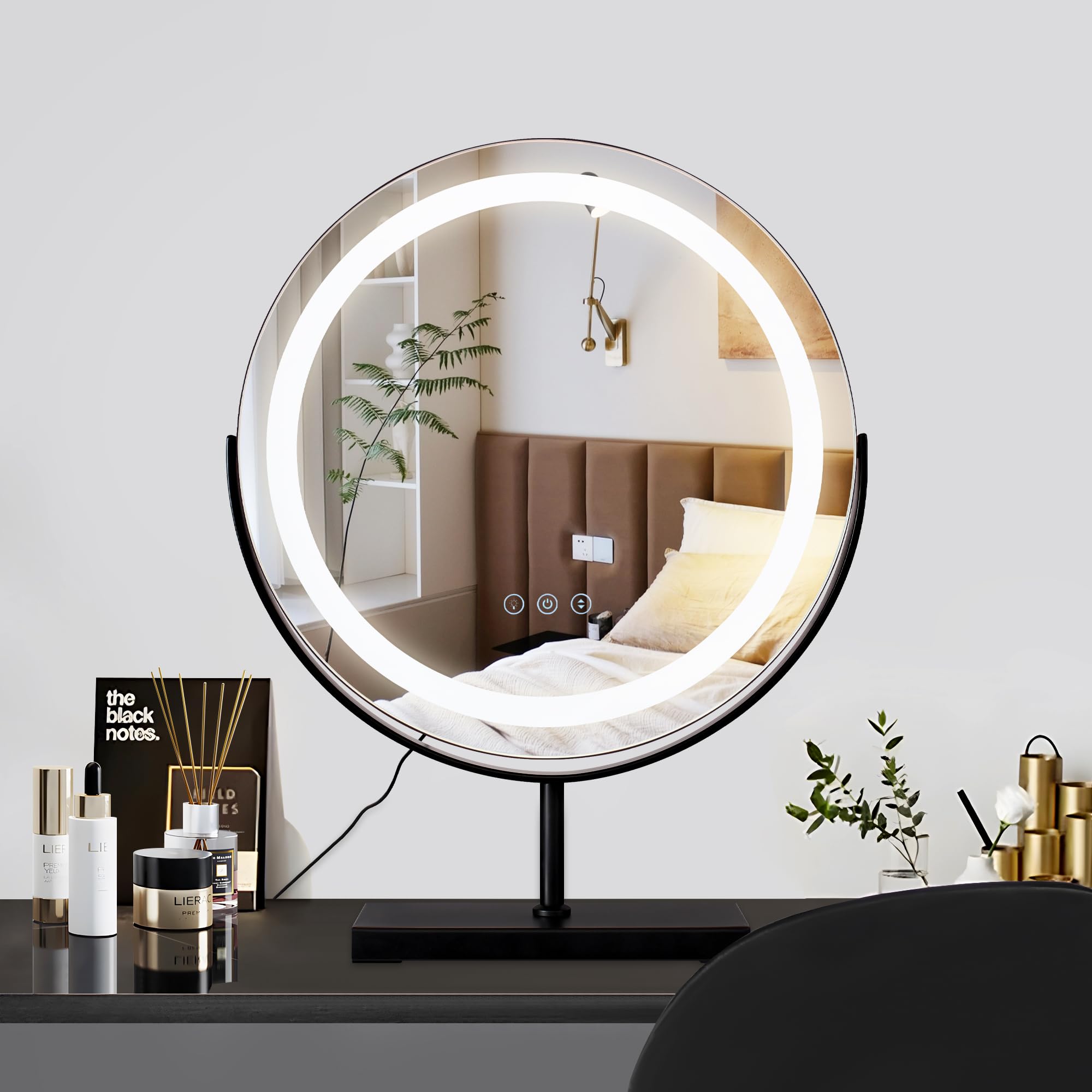 Mantolite Specchio da Tavolo Rotondo LED 40cm, Nero