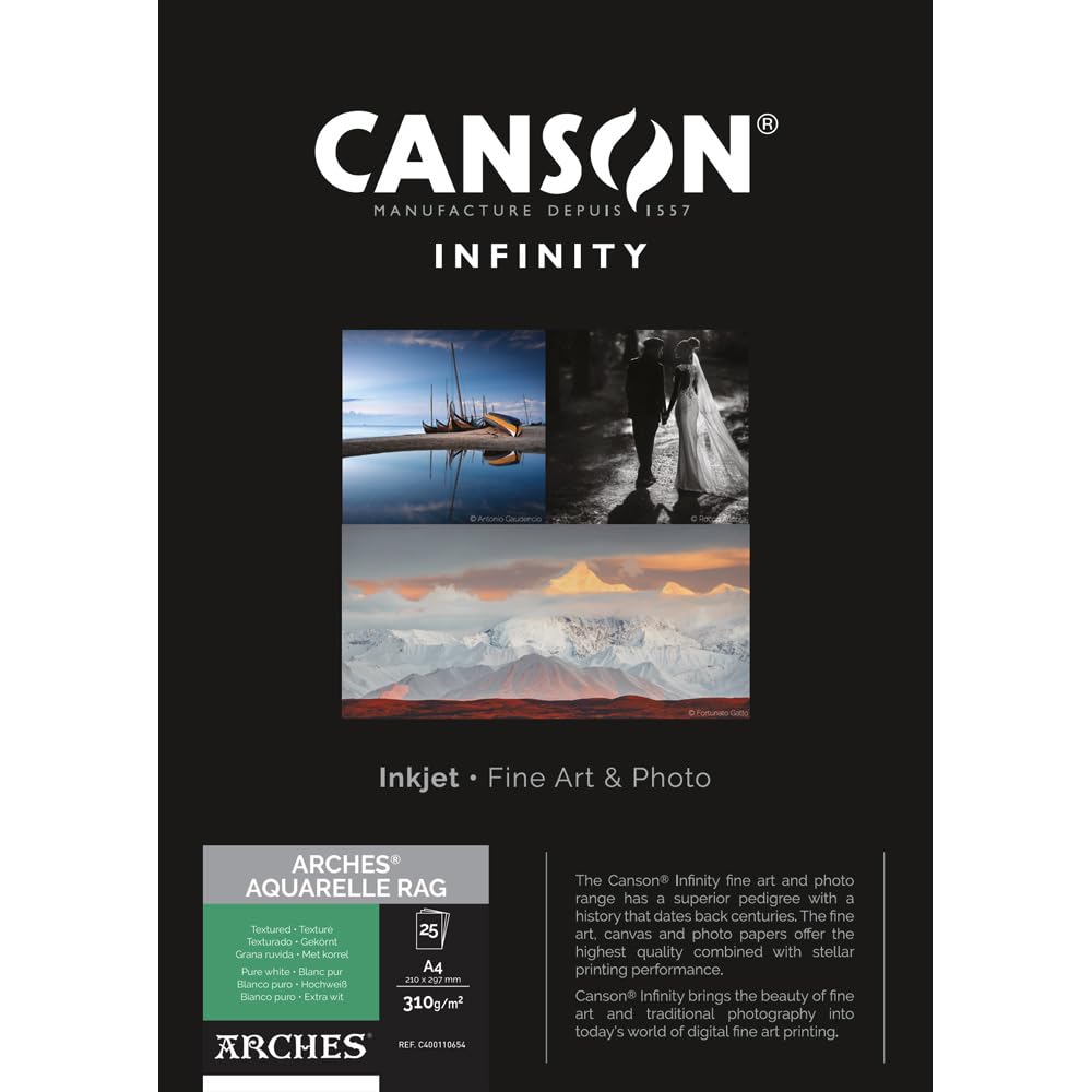 Canson Infinity Arches Aquarelle 100% Fine 310 g Scatola A4 25H Bianco Naturale