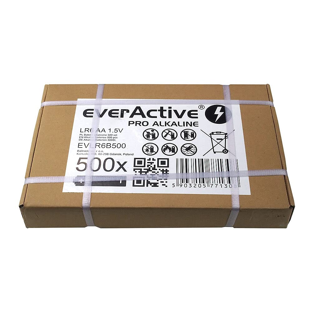 Everactive Batterie Alcaline AA Mignon LR6 1.5V, 500 pezzi