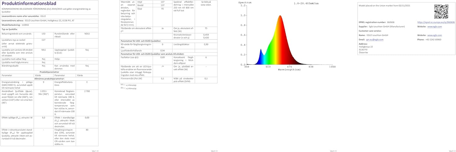 Eglo E27 LED Lampadina Globo Opalina 9W G95 - immagine 17