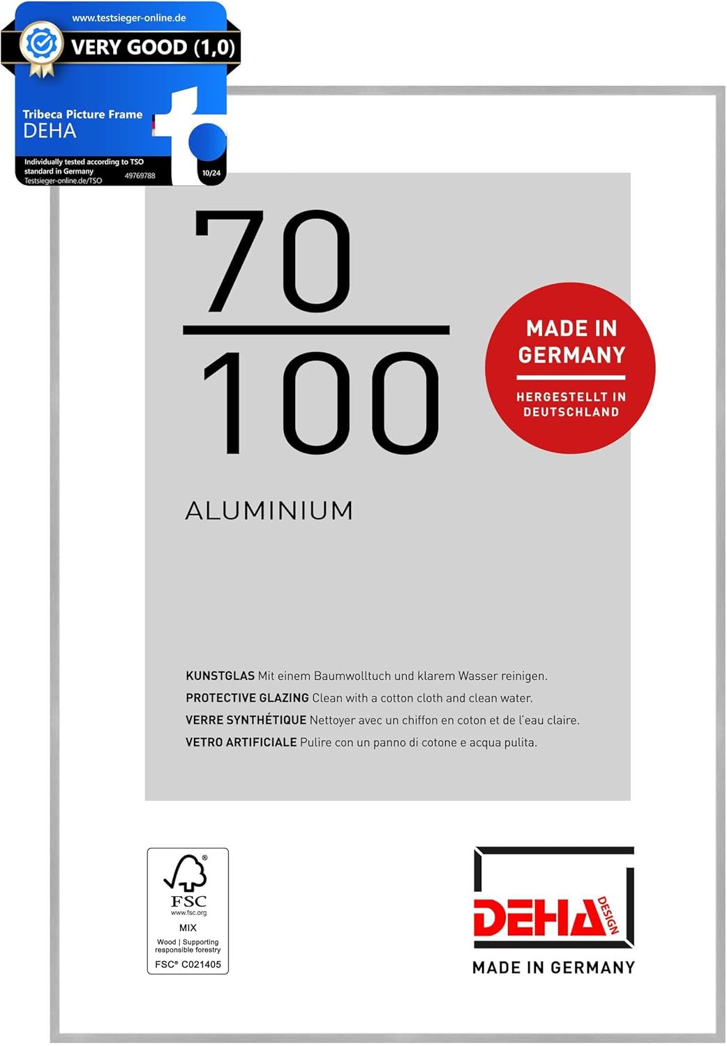 DEHA Design Cornice in alluminio Tribeca, 70x100 cm, Struttura argento opaco