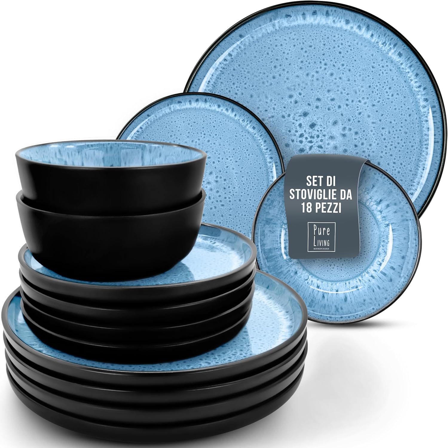 Servizio Piatti Ibiza in Ceramica per 6 Persone, 18 Pezzi