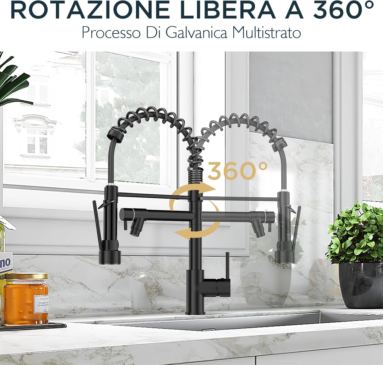 Forious Rubinetto Lavabo Cucina Nero Acciaio Inox - immagine 5