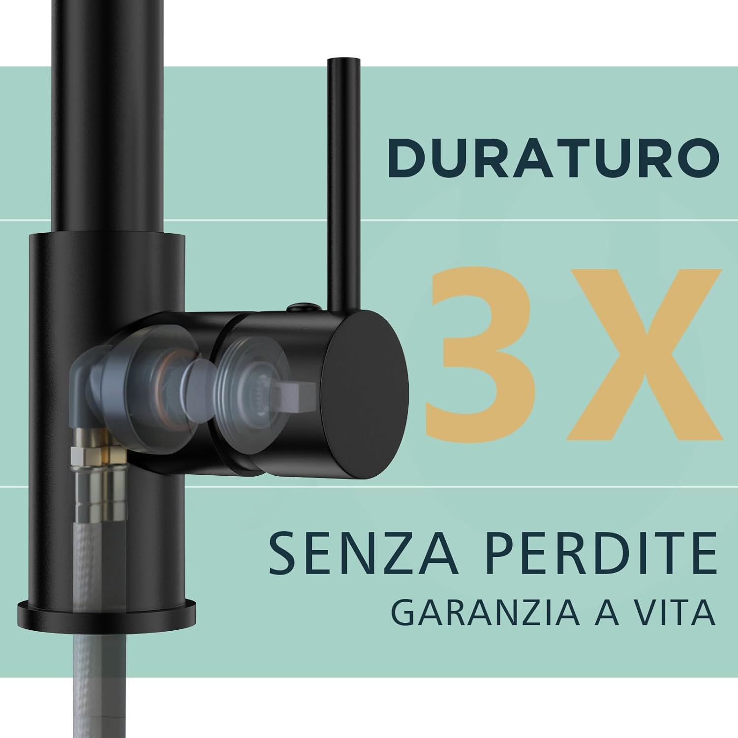 Forious Rubinetto Lavabo Cucina Nero Acciaio Inox - immagine 8