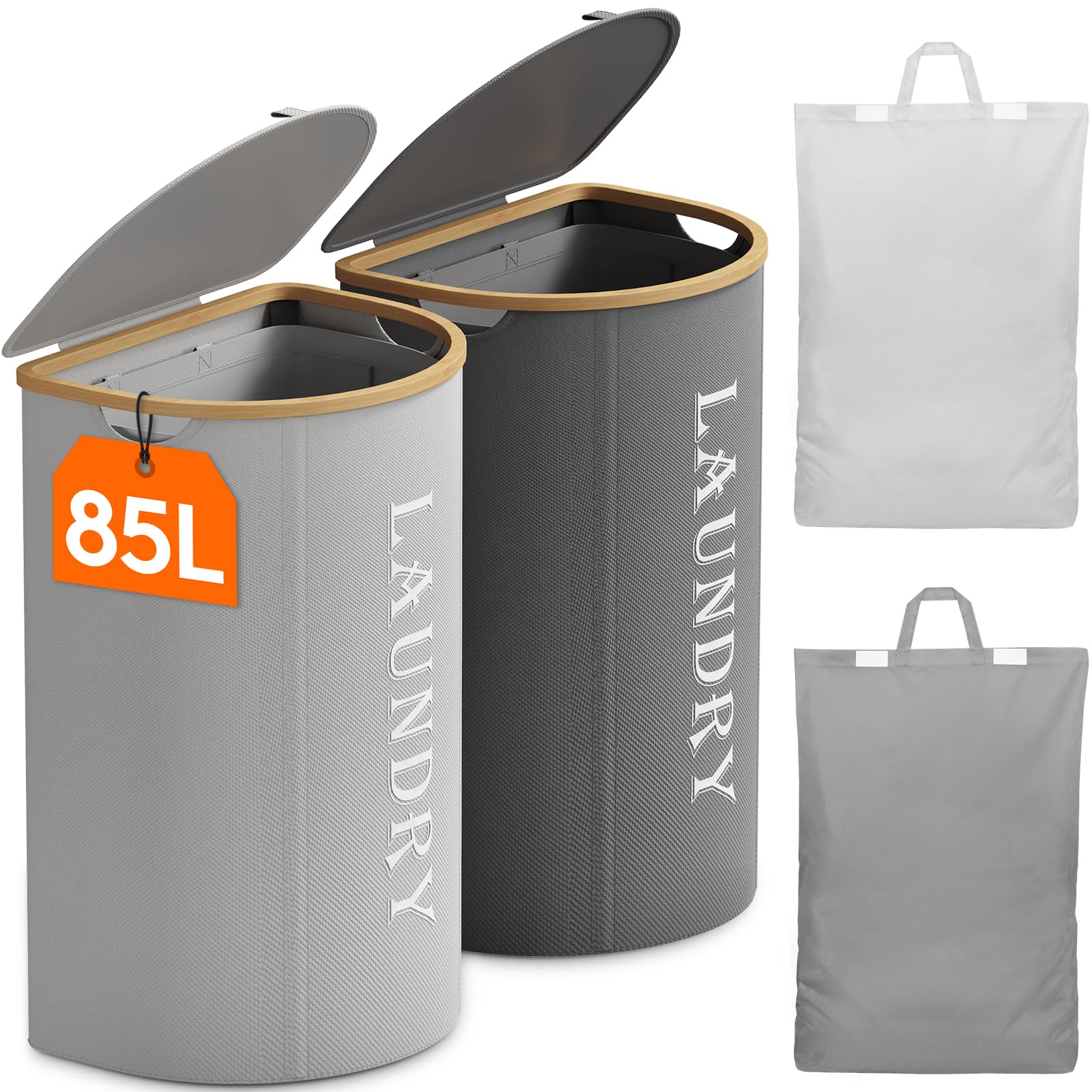 Lifewit Cesto Portabiancheria con Coperchio 2 Pezzi