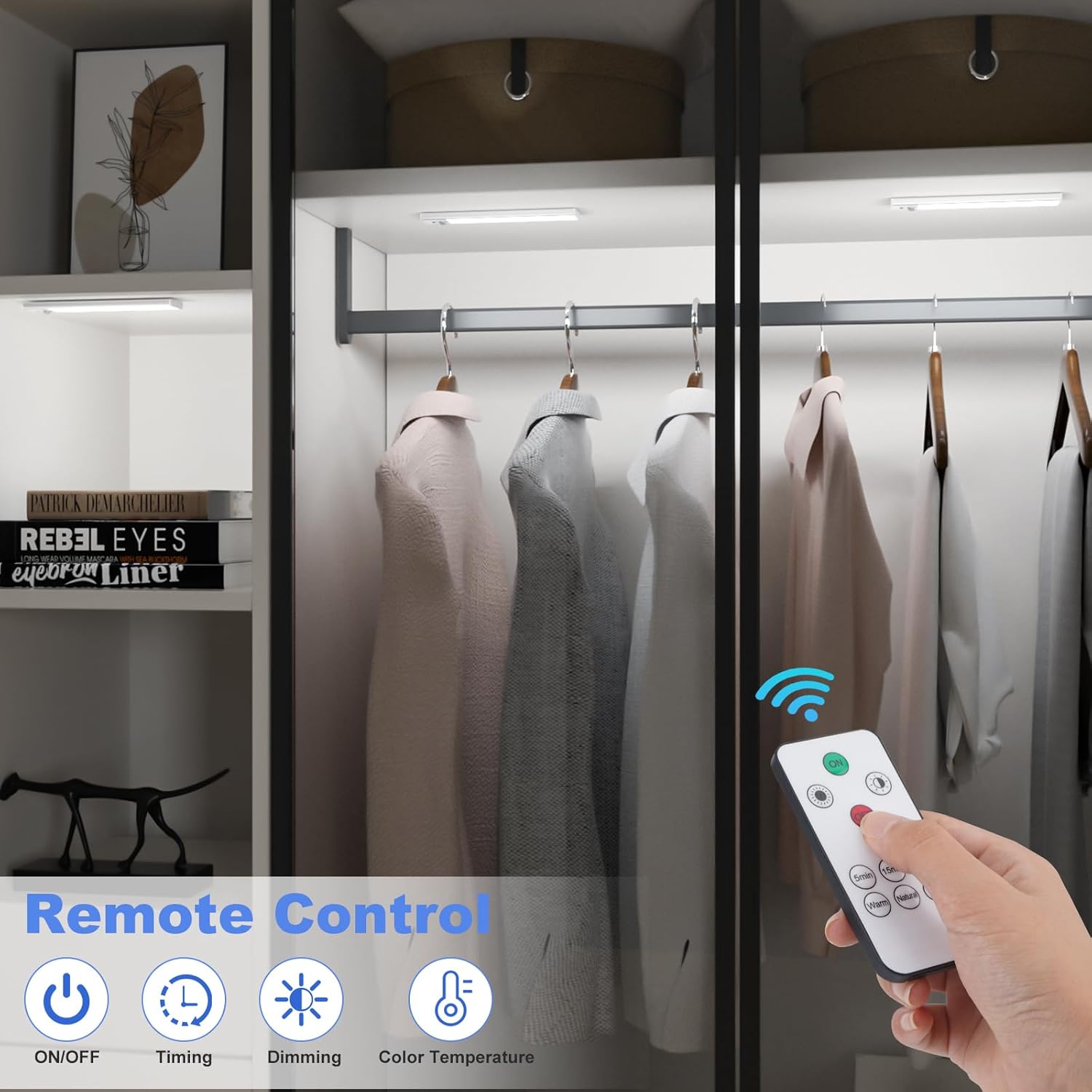 TOPPLEE Led Sottopensile Cucina, 20.5CM Luce Led Sottopensile con Telecomando, 3000K-6500K Dimmerabile Luci LED Cucina con Sensore di Movimento per Armadio Scale Corridoio, 5 Pezzi - immagine 2