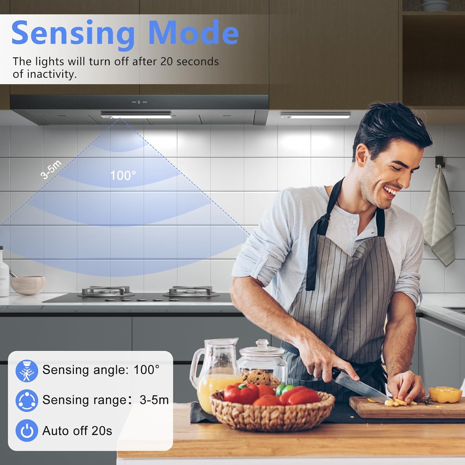 TOPPLEE Led Sottopensile Cucina, 20.5CM Luce Led Sottopensile con Telecomando, 3000K-6500K Dimmerabile Luci LED Cucina con Sensore di Movimento per Armadio Scale Corridoio, 5 Pezzi - immagine 4