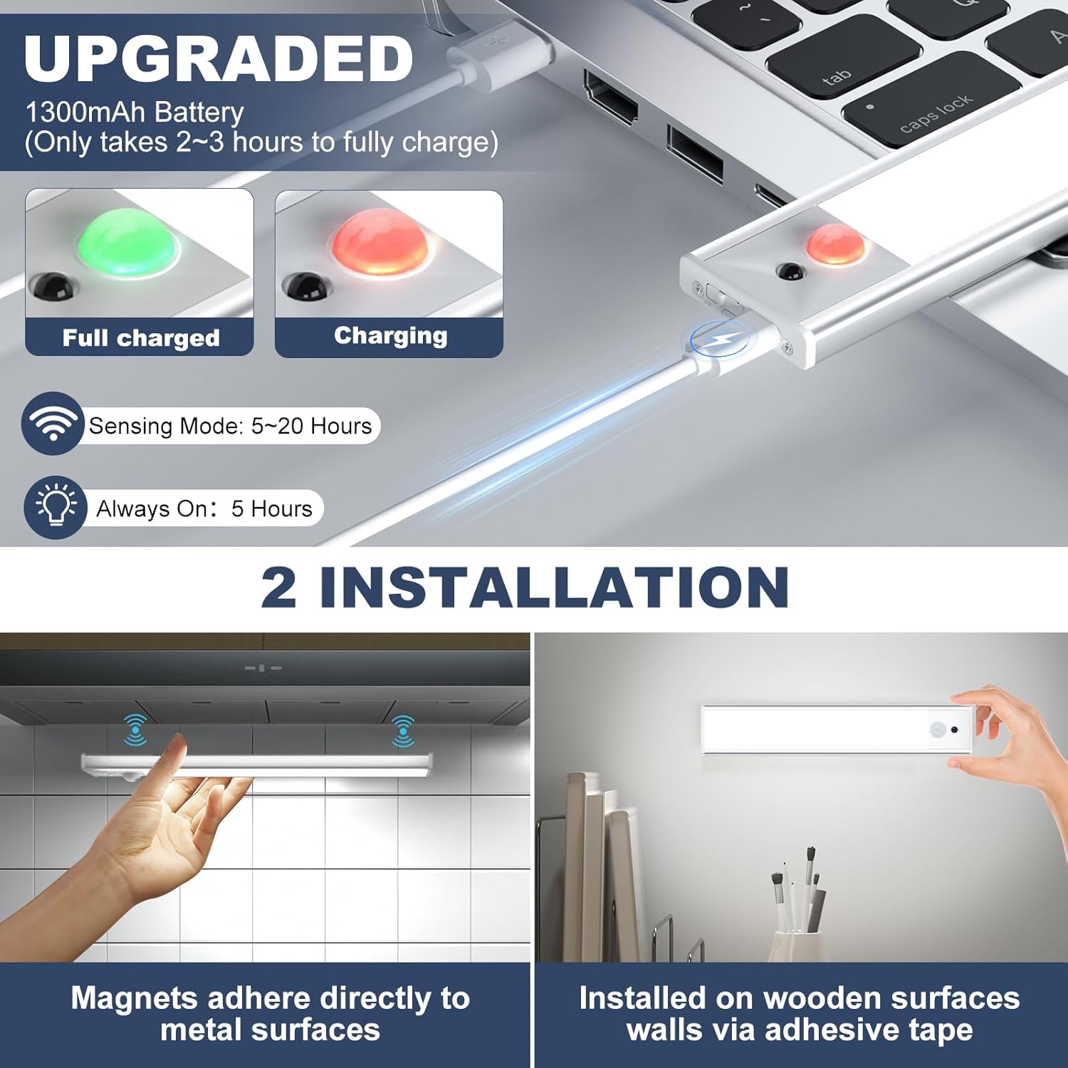 TOPPLEE Led Sottopensile Cucina, 20.5CM Luce Led Sottopensile con Telecomando, 3000K-6500K Dimmerabile Luci LED Cucina con Sensore di Movimento per Armadio Scale Corridoio, 5 Pezzi - immagine 5