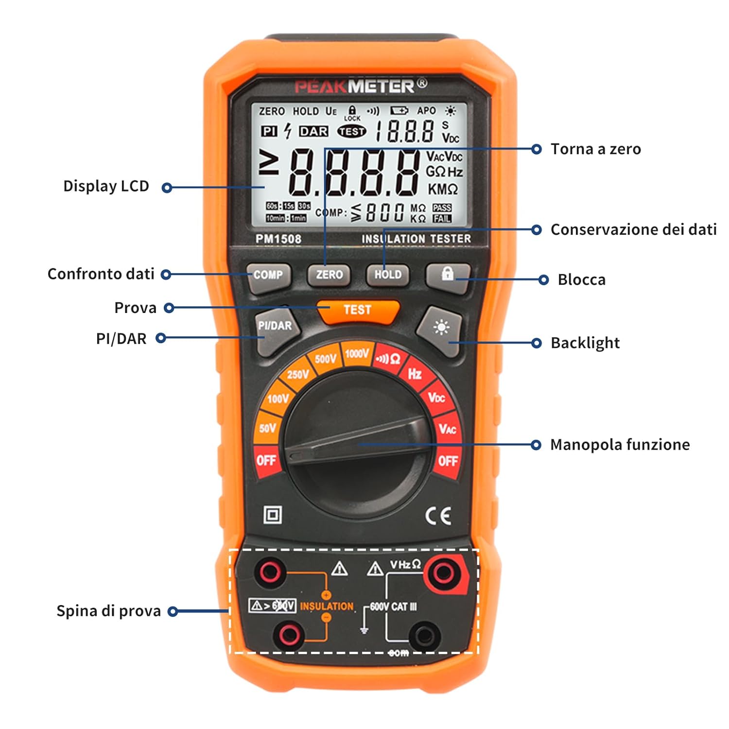 Tester di Resistenza di Isolamento Digitale 1000V - immagine 3