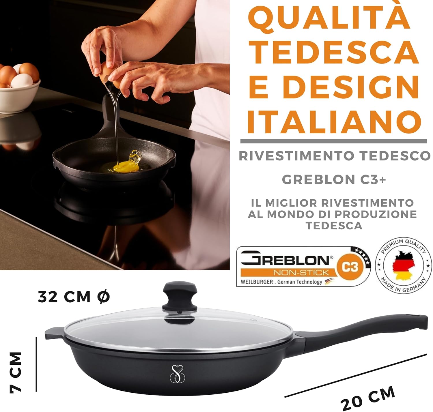 Stone&stone Padella Antiaderente 32cm con Coperchio - immagine 2