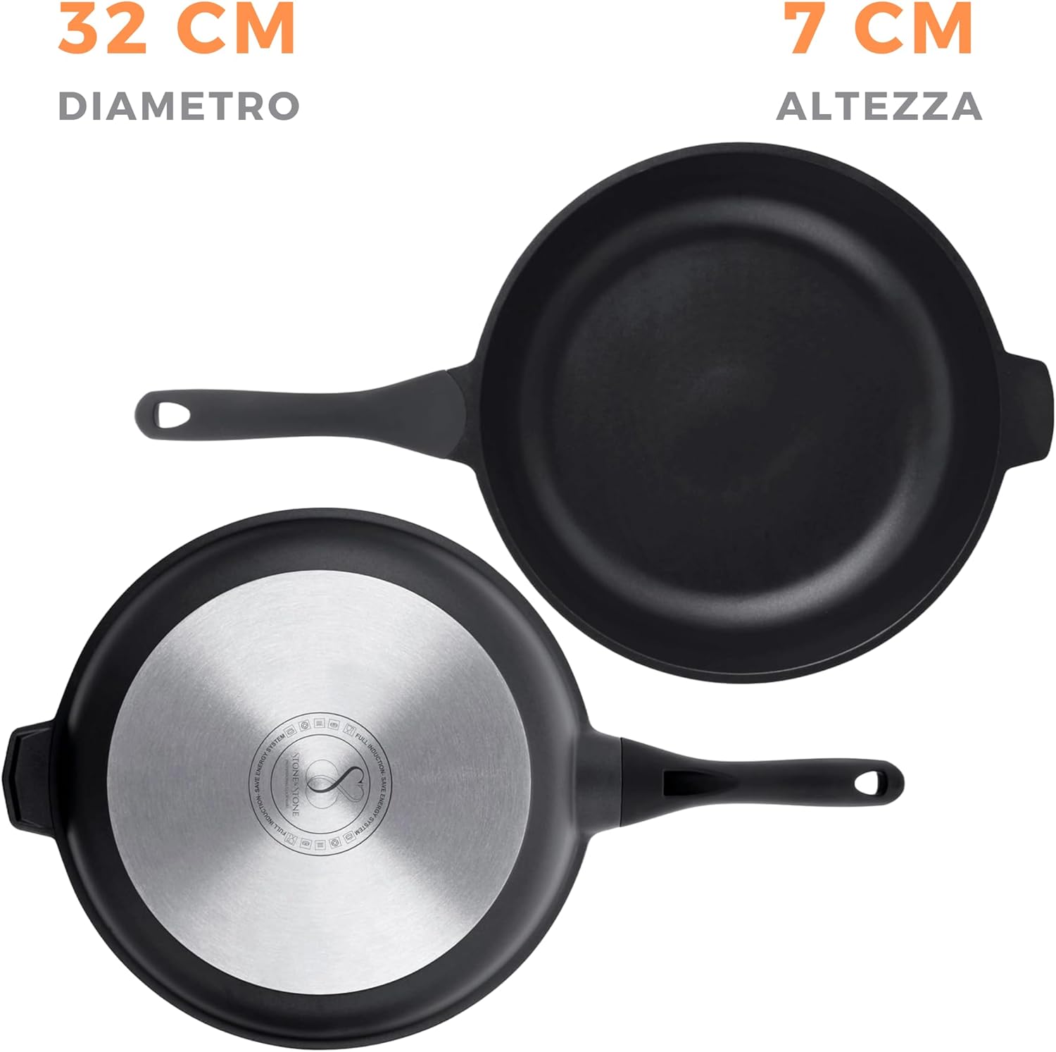 Stone&stone Padella Antiaderente 32cm con Coperchio - immagine 3