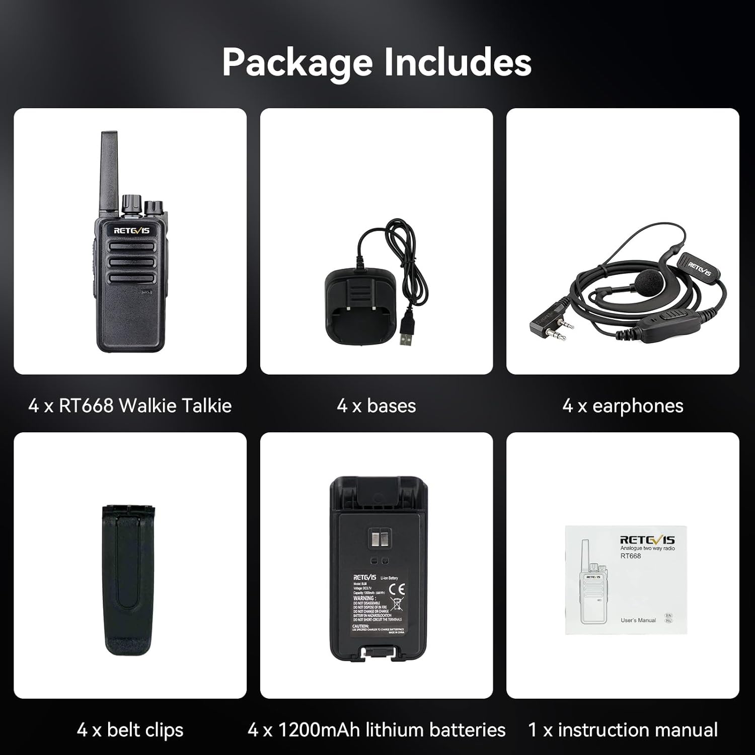 Retevis RT668 Walkie Talkie PMR446 16 CH, Nero (4 Pezzi) - immagine 7