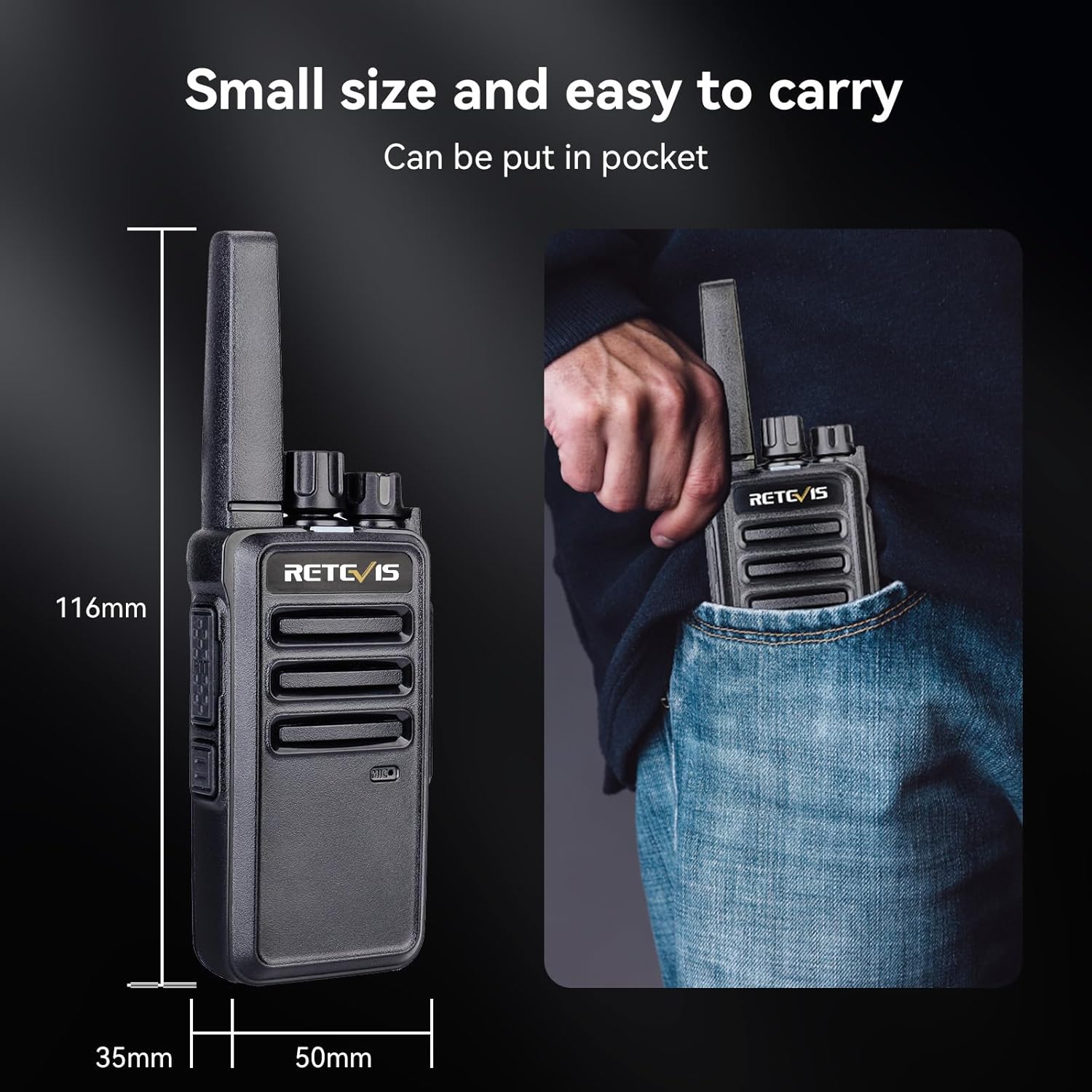 Retevis RT668 Walkie Talkie PMR446 16 CH, Nero (4 Pezzi) - immagine 8