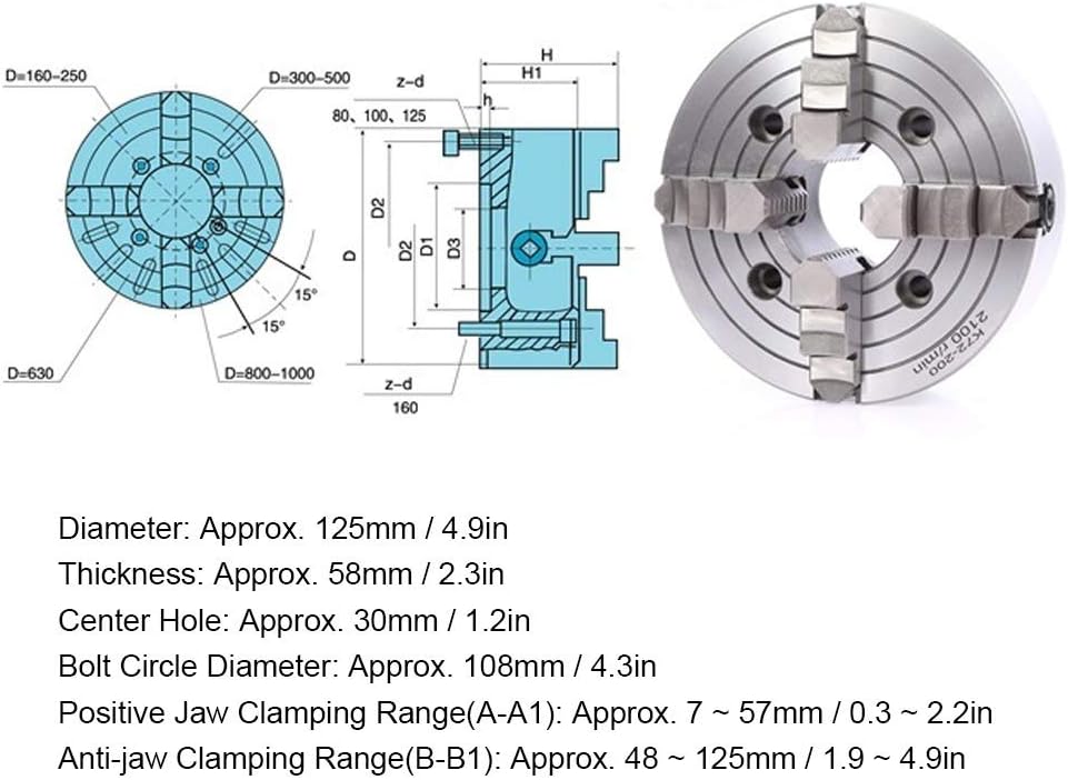 Ejoyous Mandrino a 4 Griffe per Tornio 125mm - immagine 5