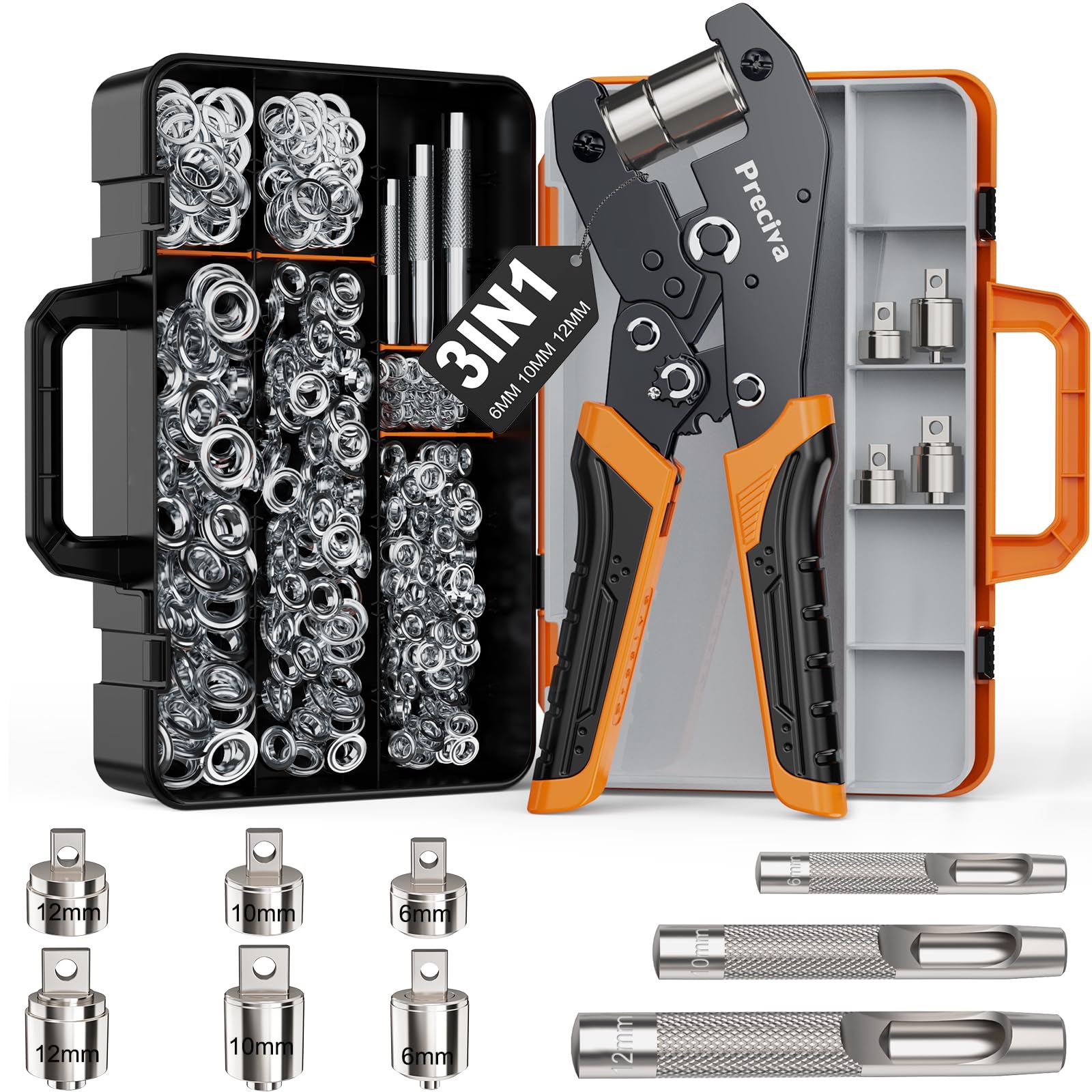 Pinza per Occhielli Metallici con 300 Occhielli (6/10/12mm)