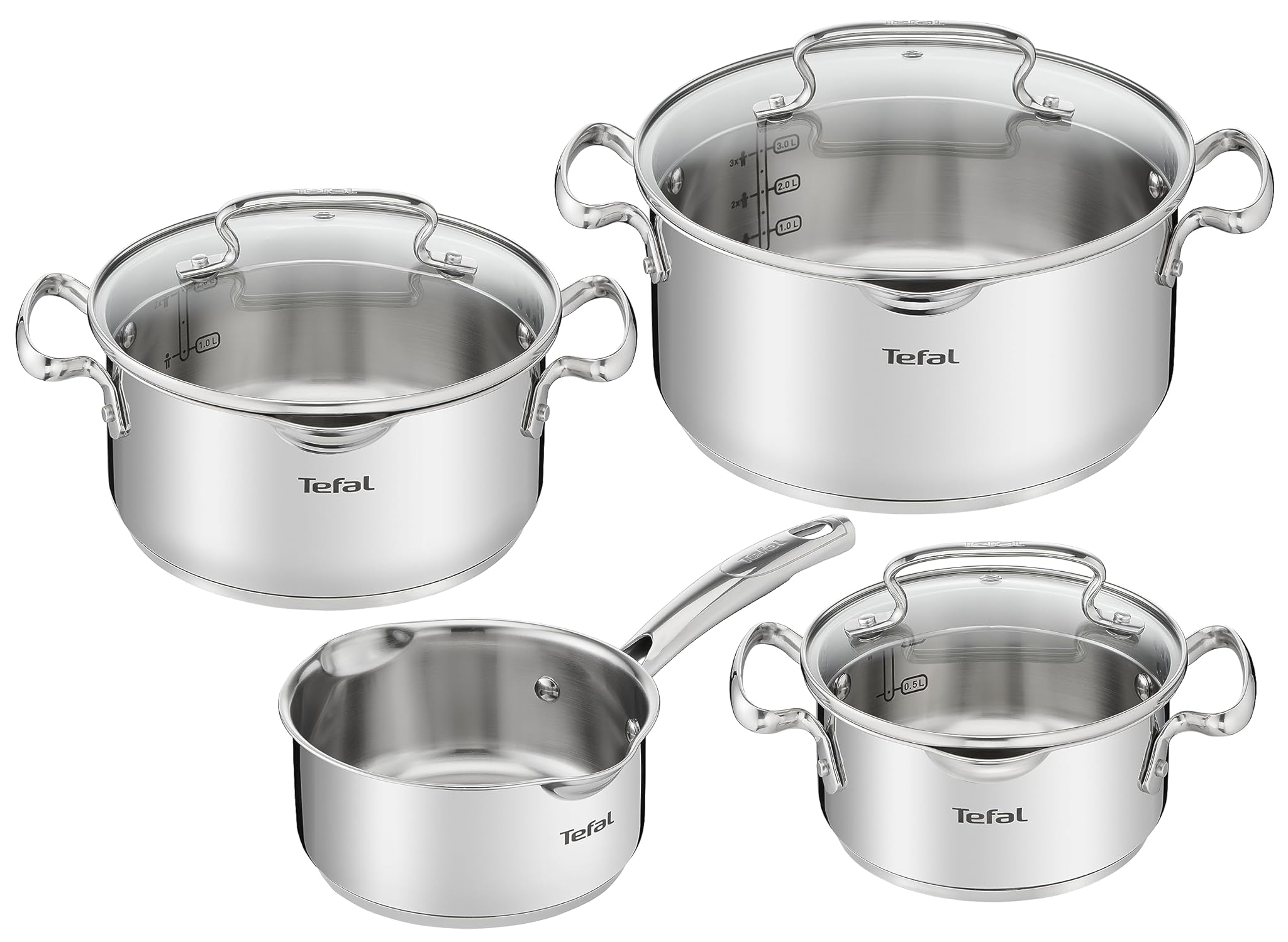 Tefal A702A8, Set di pentole "Intuition", compatibili con piastre ad induzione, Argento, 7 pz.