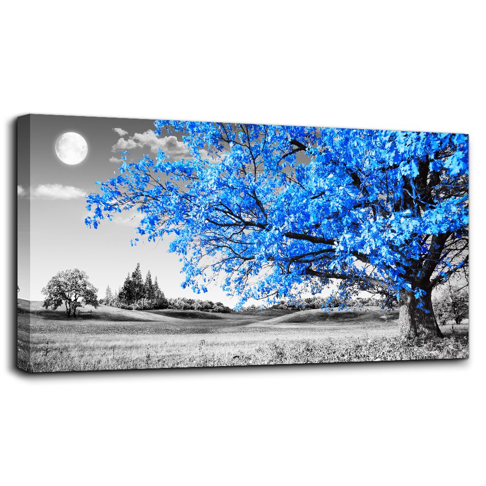 hyidecorart Quadro Moderno Soggiorno - Albero Blu e Luna Piena