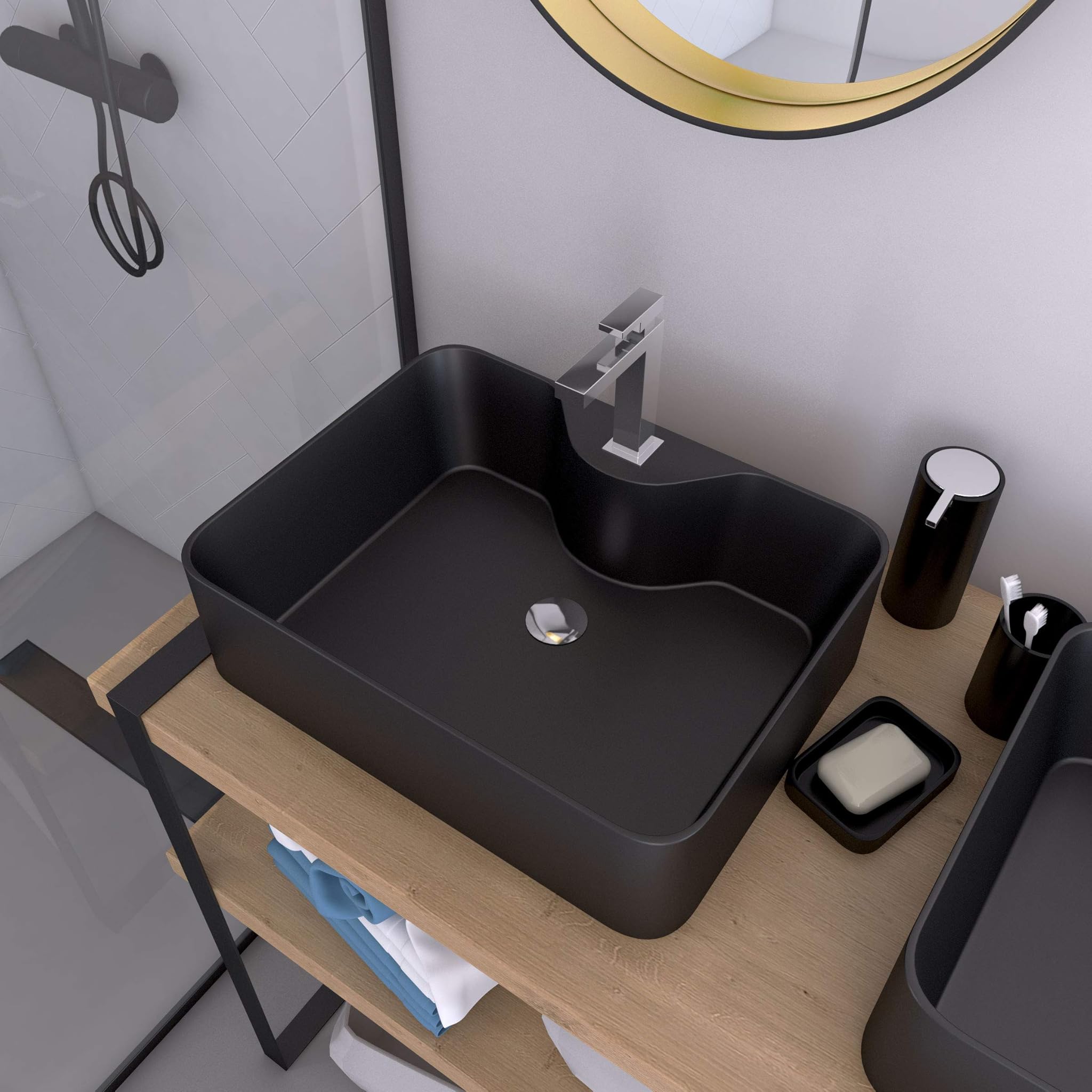 Lavabo rettangolare in ceramica nera - 48 x 37 x 13,5 cm - RECTANGULAR DARK