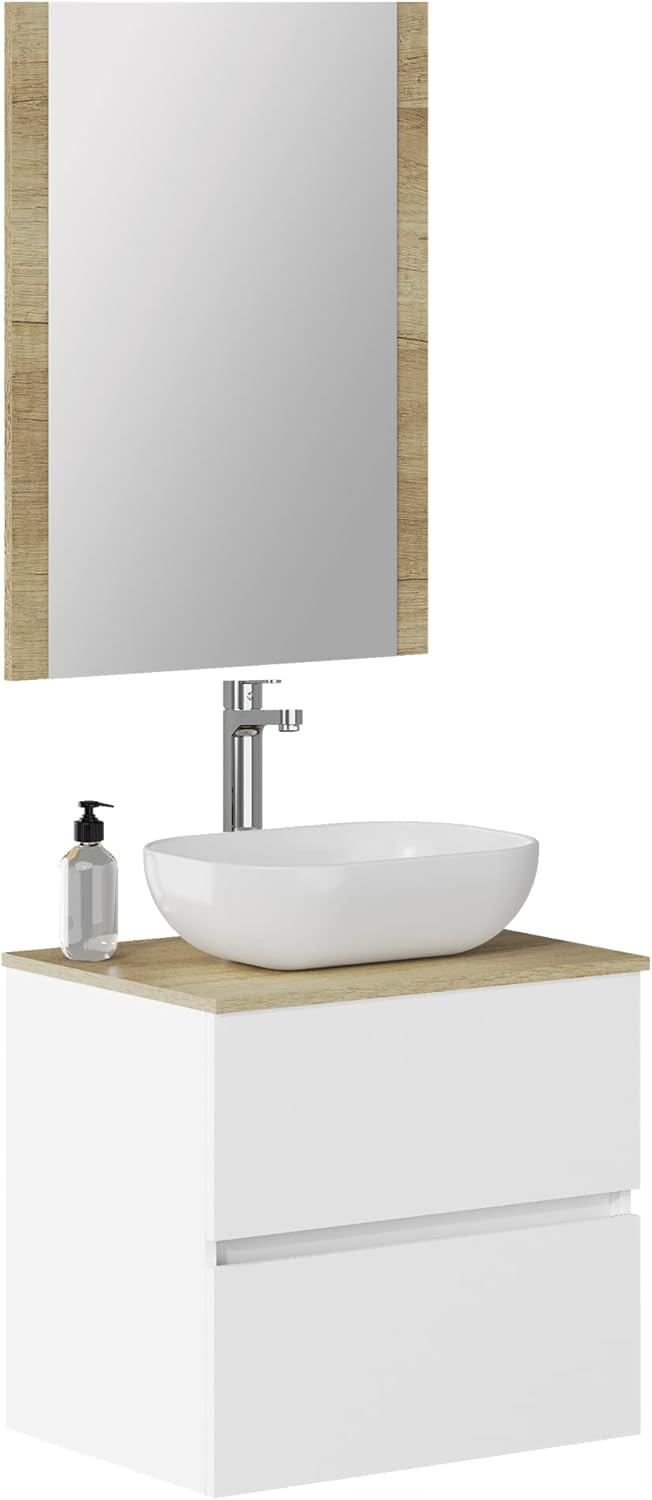 Duo, Legno Truciolato Ceramica Melamina 16 Pannelli di Particelle, Bianco, 60 cm