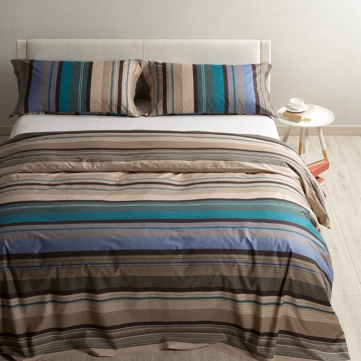 Caleffi 40059 Cotone Miller - Completo Copripiumino Matrimoniale, Tortora