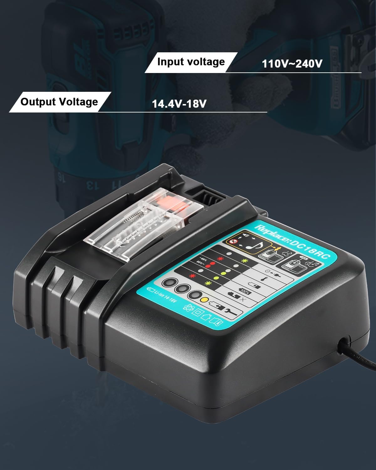 Waitley Caricabatterie DC18RC per Makita 14,4/18 V - immagine 3