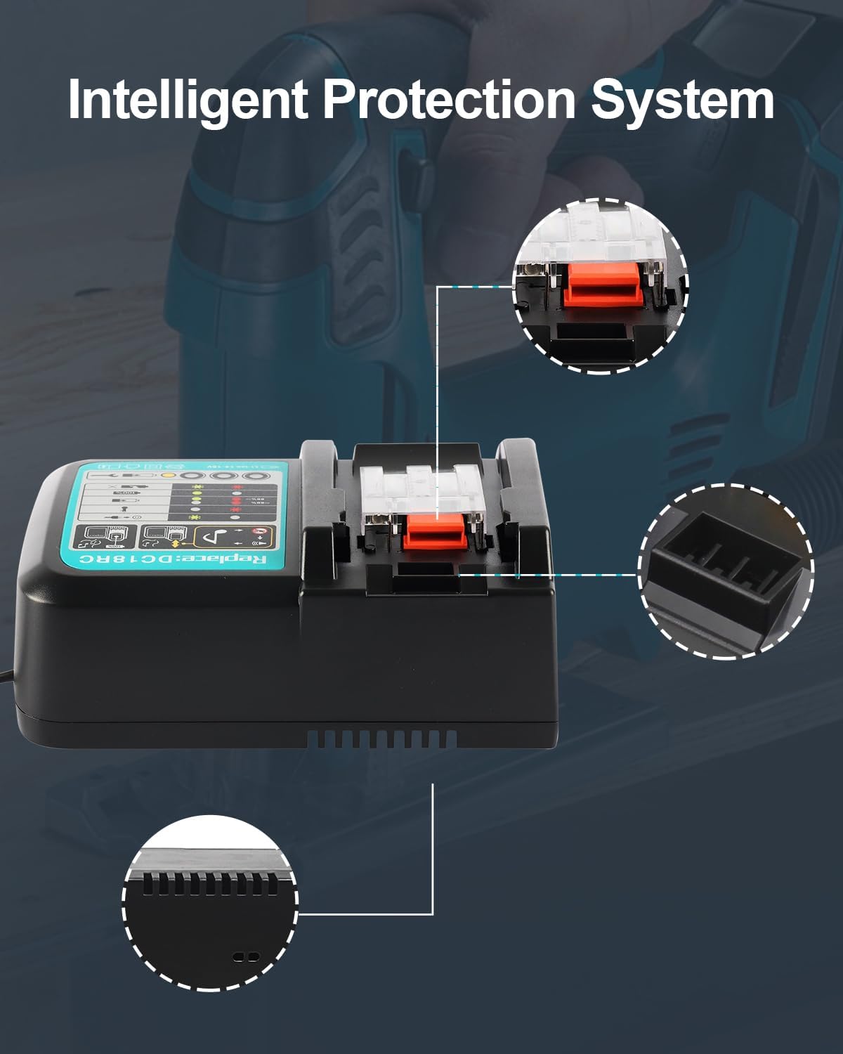 Waitley Caricabatterie DC18RC per Makita 14,4/18 V - immagine 4