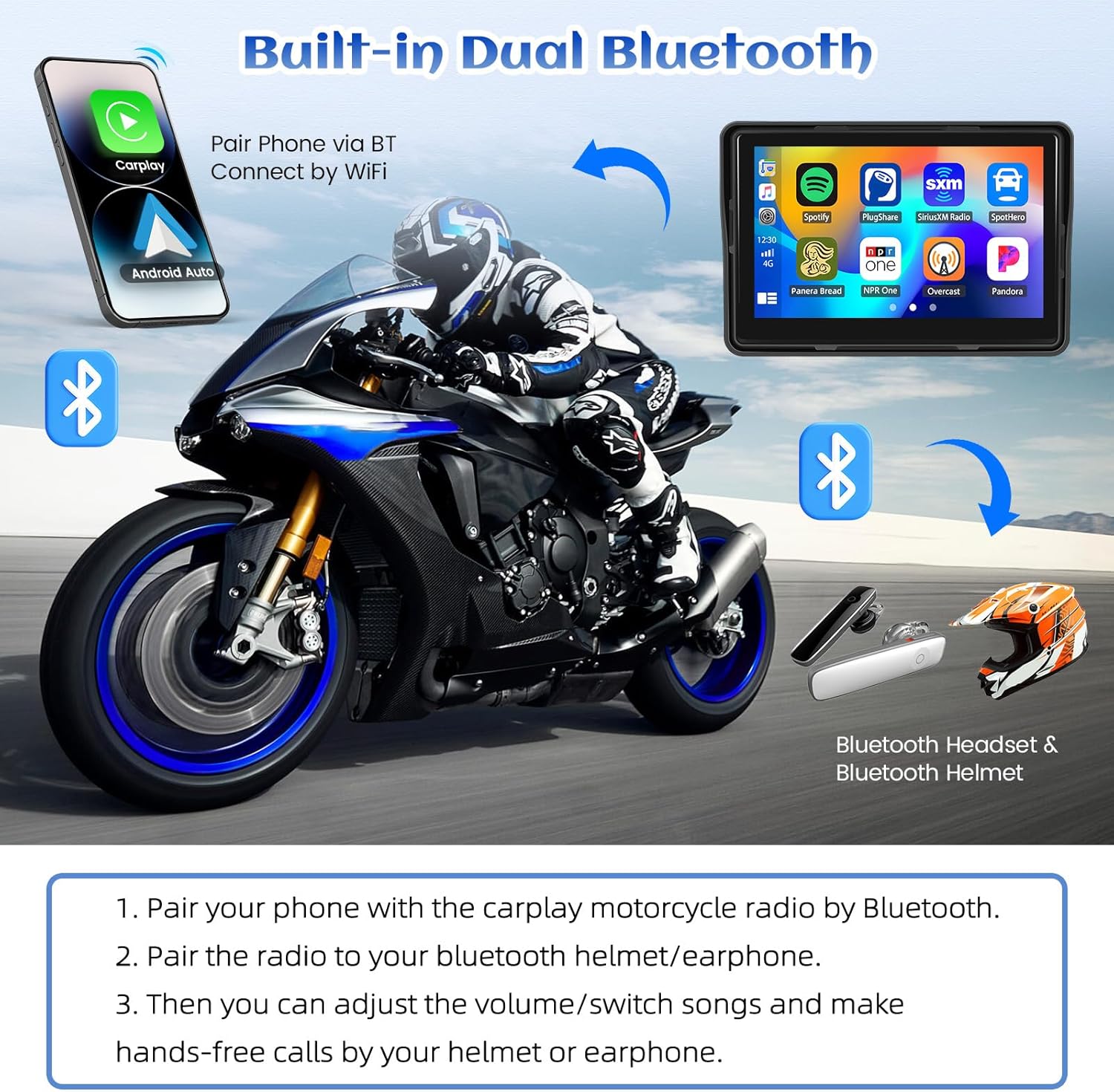 Camecho GPS Carplay Navi Display per Moto 5 Pollici - immagine 5