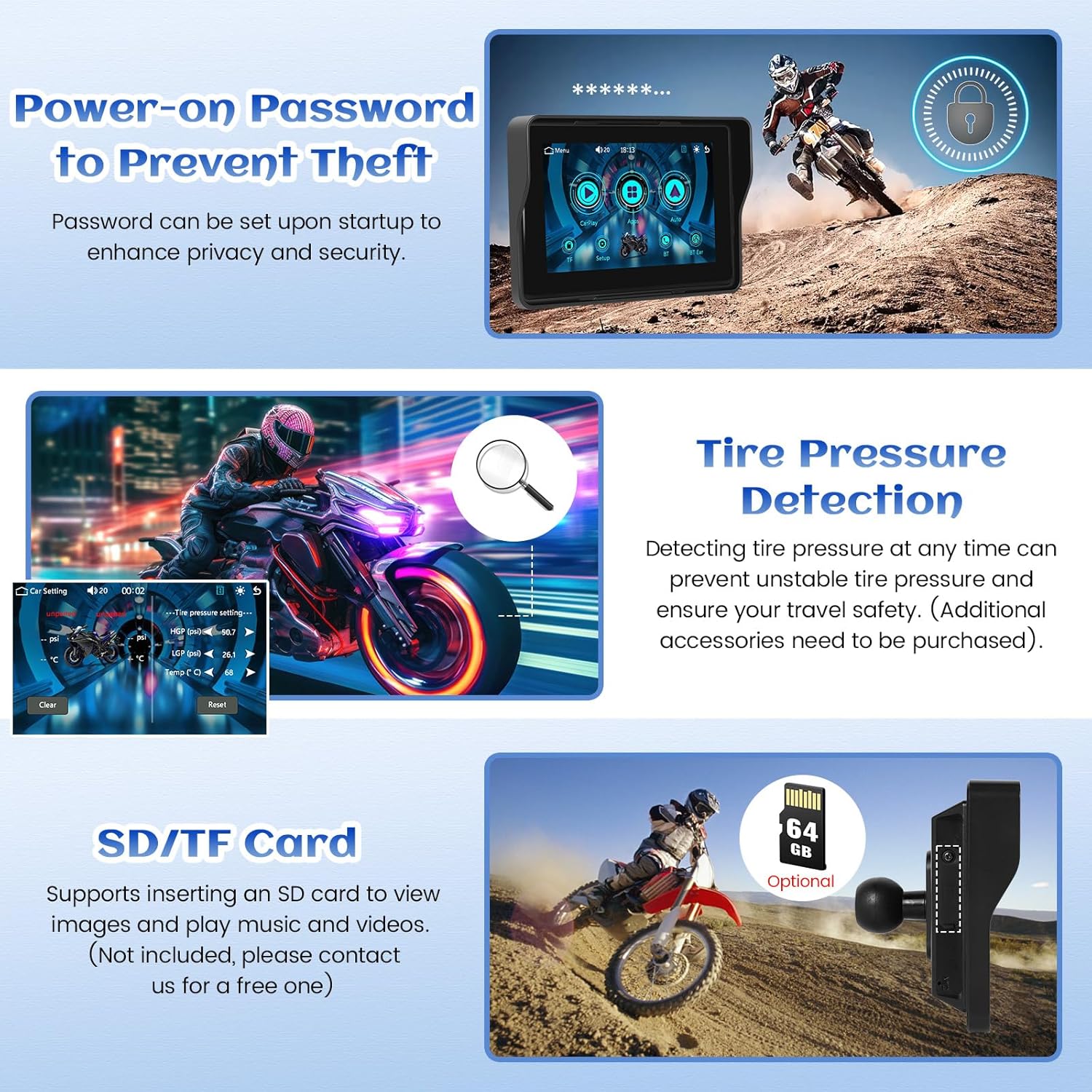 Camecho GPS Carplay Navi Display per Moto 5 Pollici - immagine 6