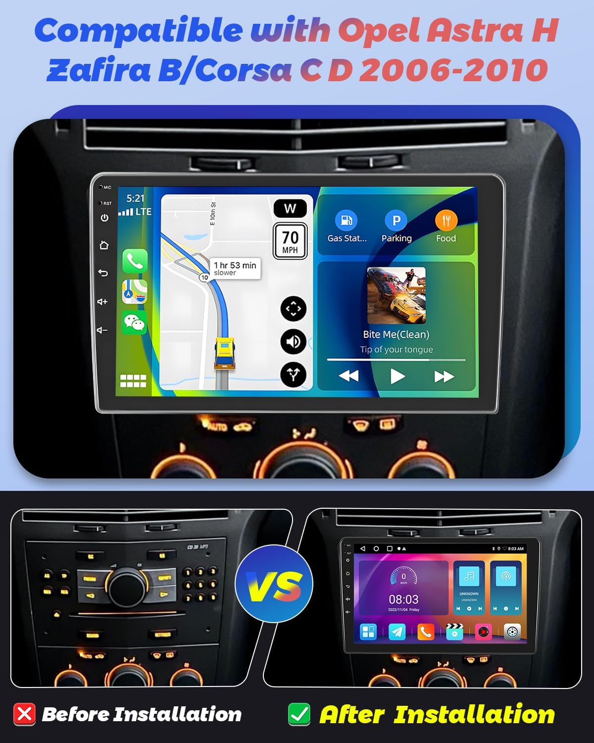 Hikity Android 13 Autoradio 9" per Opel Astra H/Zafira B - immagine 2