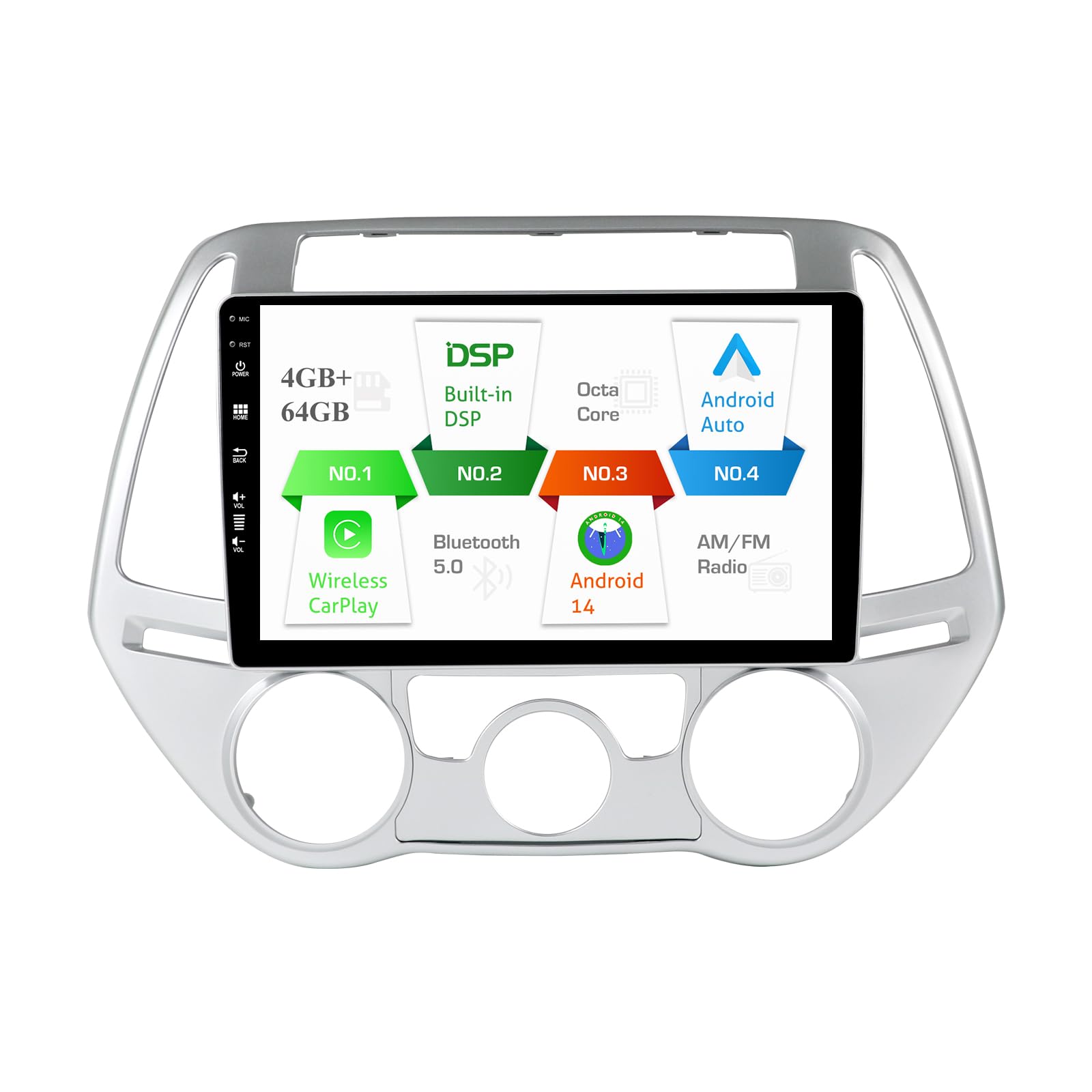 Autoradio Android 14 per Hyundai I20 2010-2014 con GPS Navi