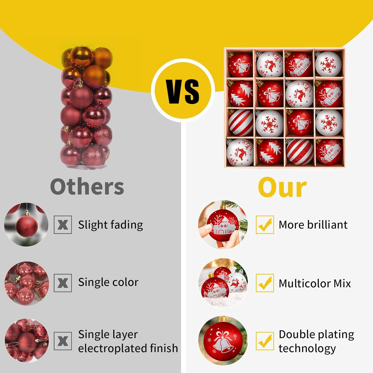 Arbolisse 16 Palline di Natale Bianche e Rosse 6cm - immagine 2