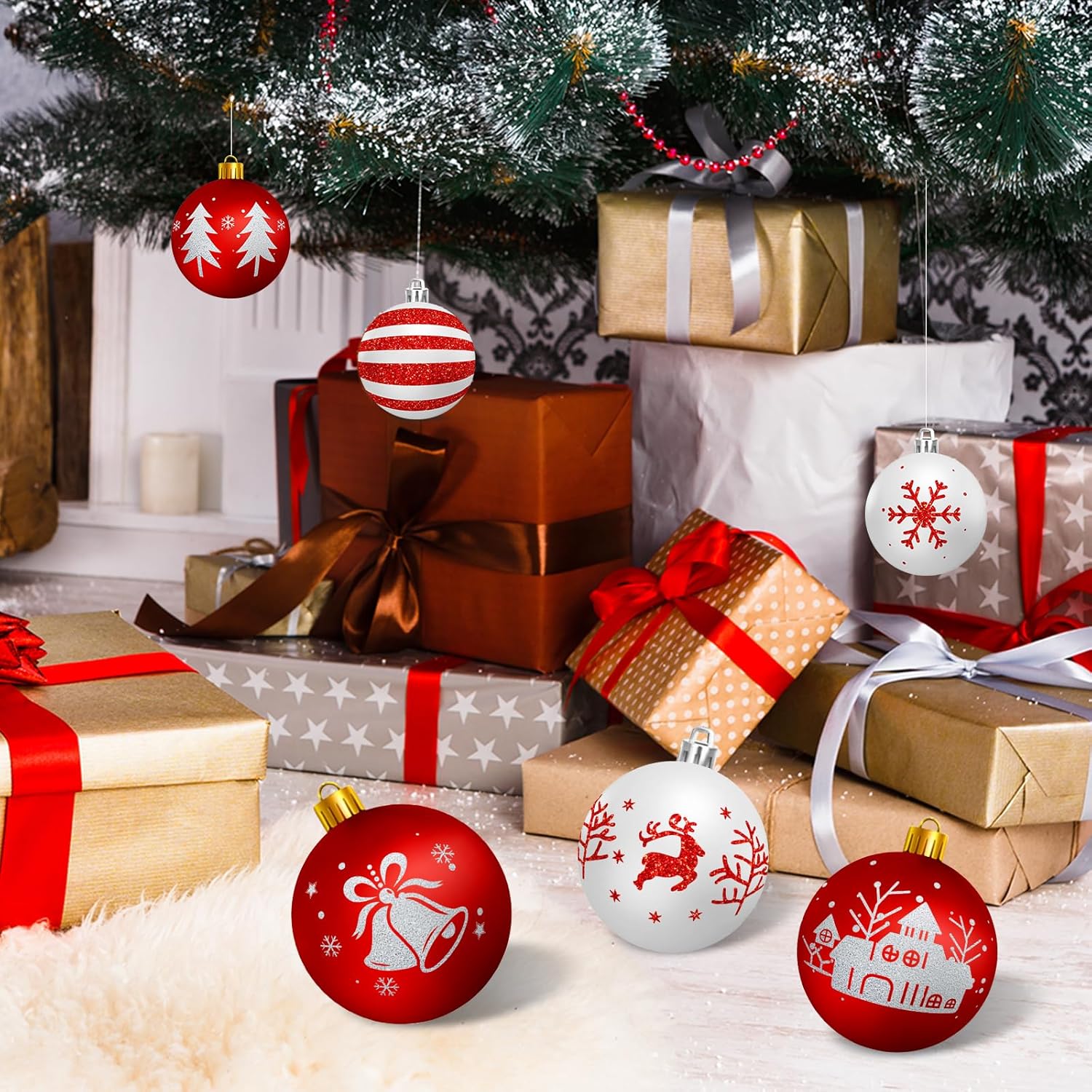 Arbolisse 16 Palline di Natale Bianche e Rosse 6cm - immagine 5