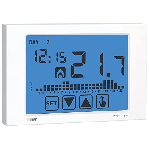 VEMER VE451100 CHRONOS - Cronotermostato Digitale Programmabile a Batterie, Termostato per Caldaia con Display Touch Screen, Bianco