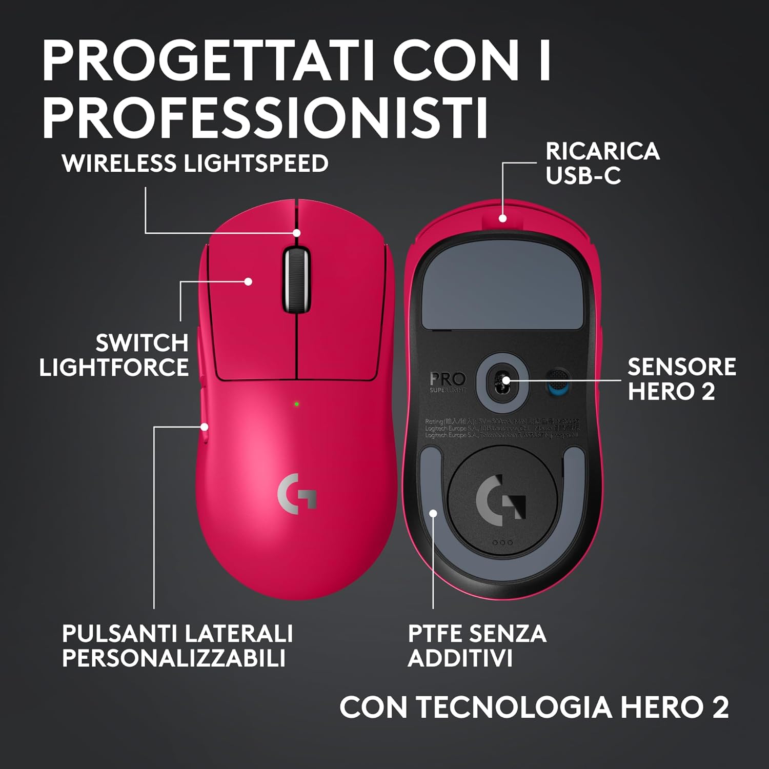 Logitech G PRO X SUPERLIGHT 2c - Mouse Gaming Wireless, Rosa - immagine 6
