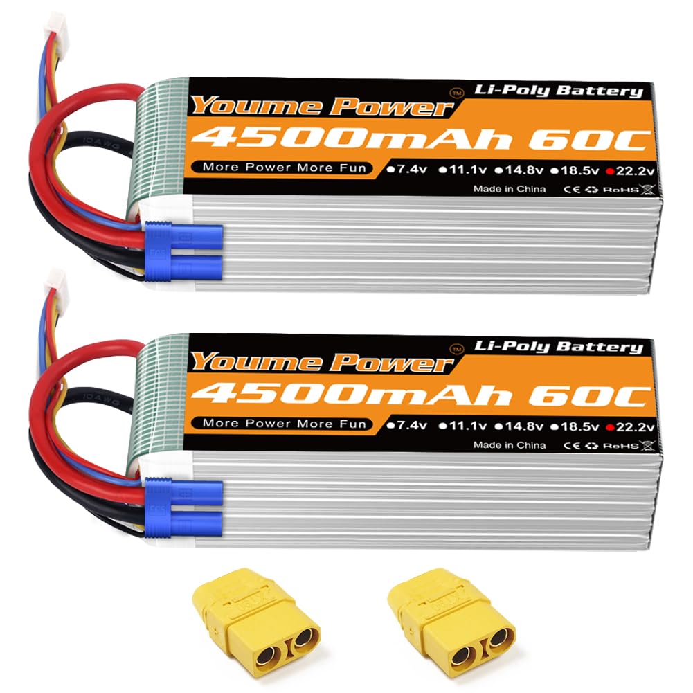 Youme Batteria Lipo 6S 22.2V 4500mAh 60C (2 confezioni)