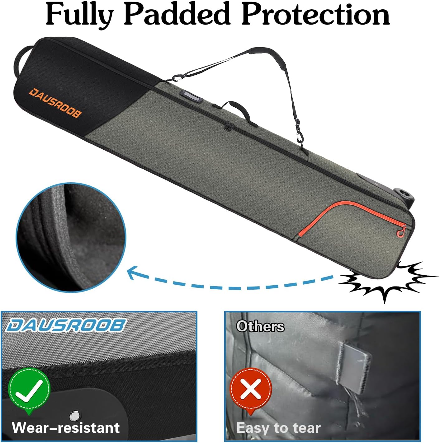 DAUSROOB Borsa da Sci Snowboard con Ruote 164cm - immagine 3