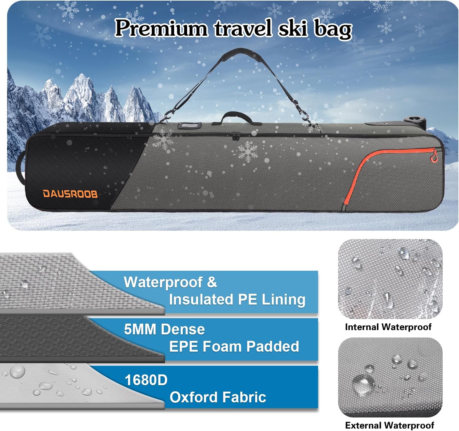 DAUSROOB Borsa da Sci Snowboard con Ruote 164cm - immagine 4