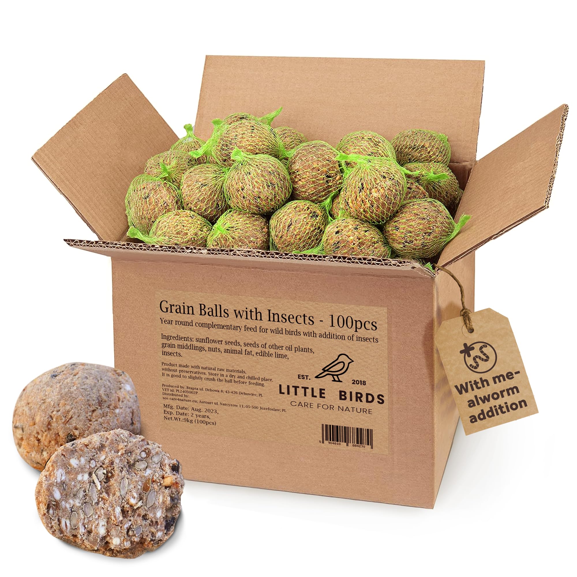 Care4Nature 100 Palline di Grasso per Uccelli Selvatici