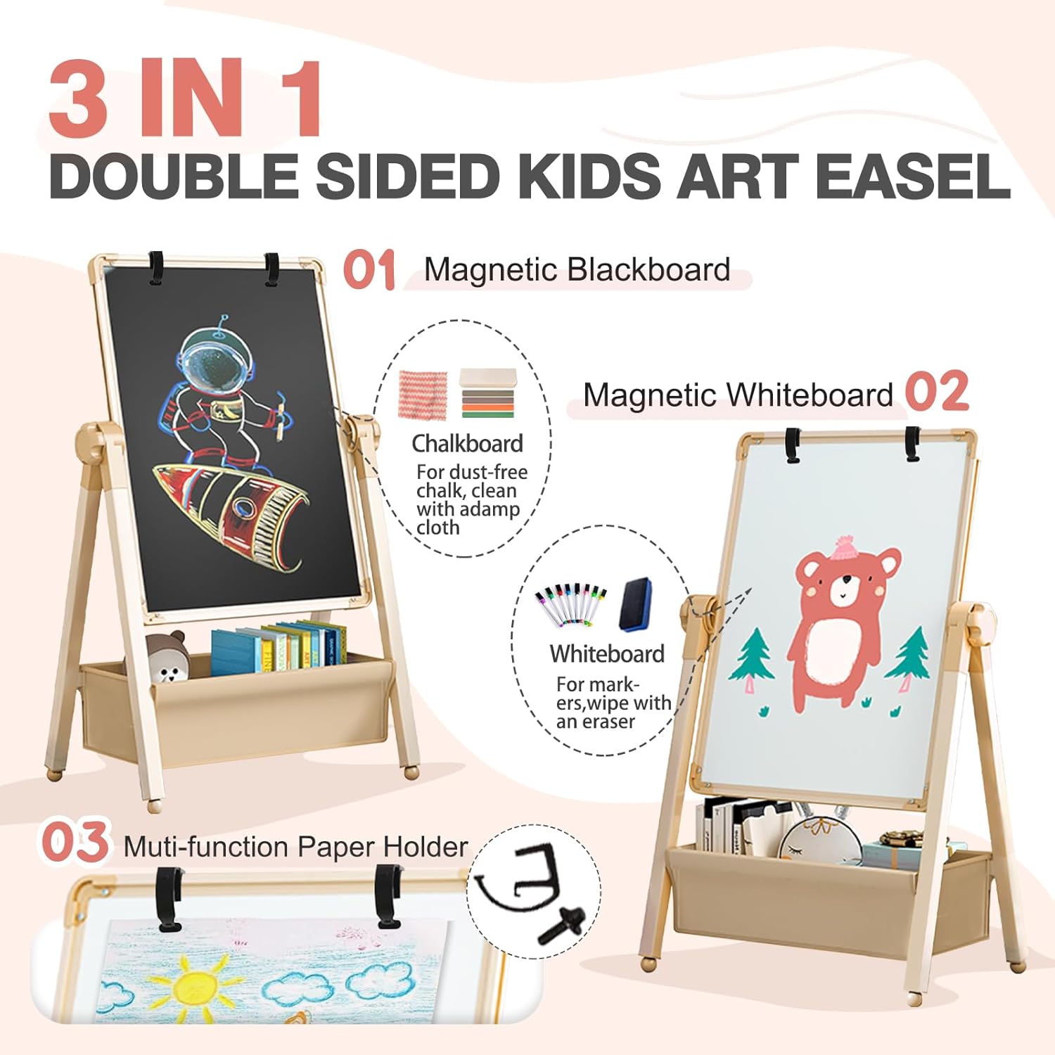 Lavagna per Bambini Cavalletto Artistico 3 in 1 - immagine 4