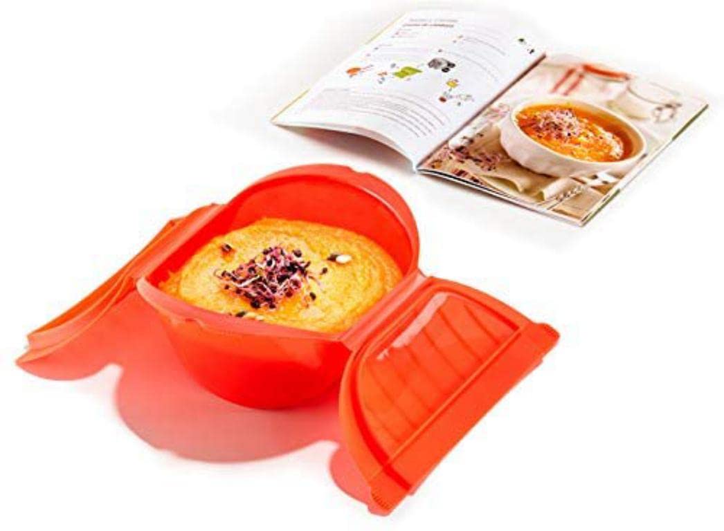 Lékué Kit Astuccio per Vapore Profondo + ricettario, Silicone Platino, Rosso, 3,4 pers