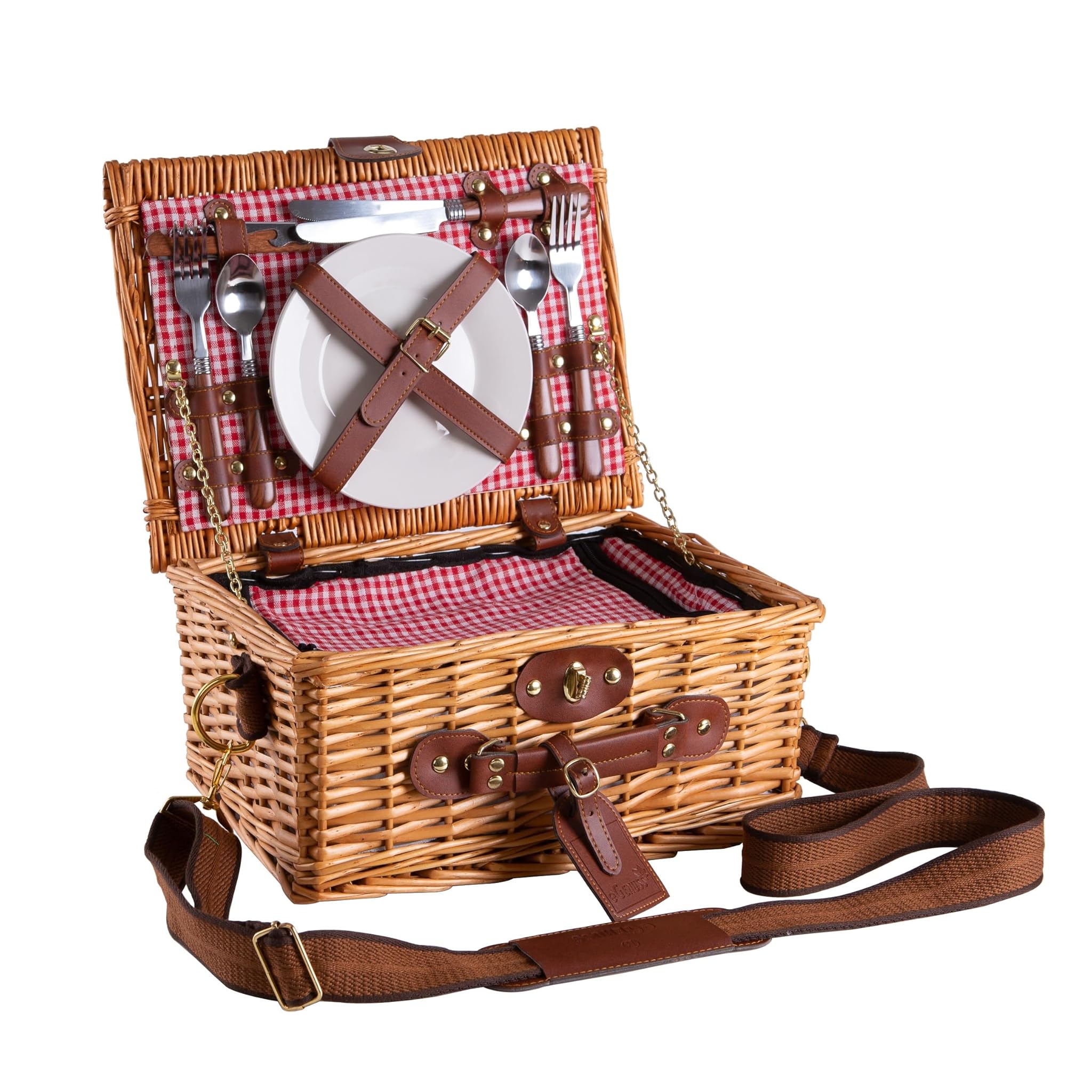 Egenuss Cestino da Picnic in Vimini per 2 Persone, Rosso