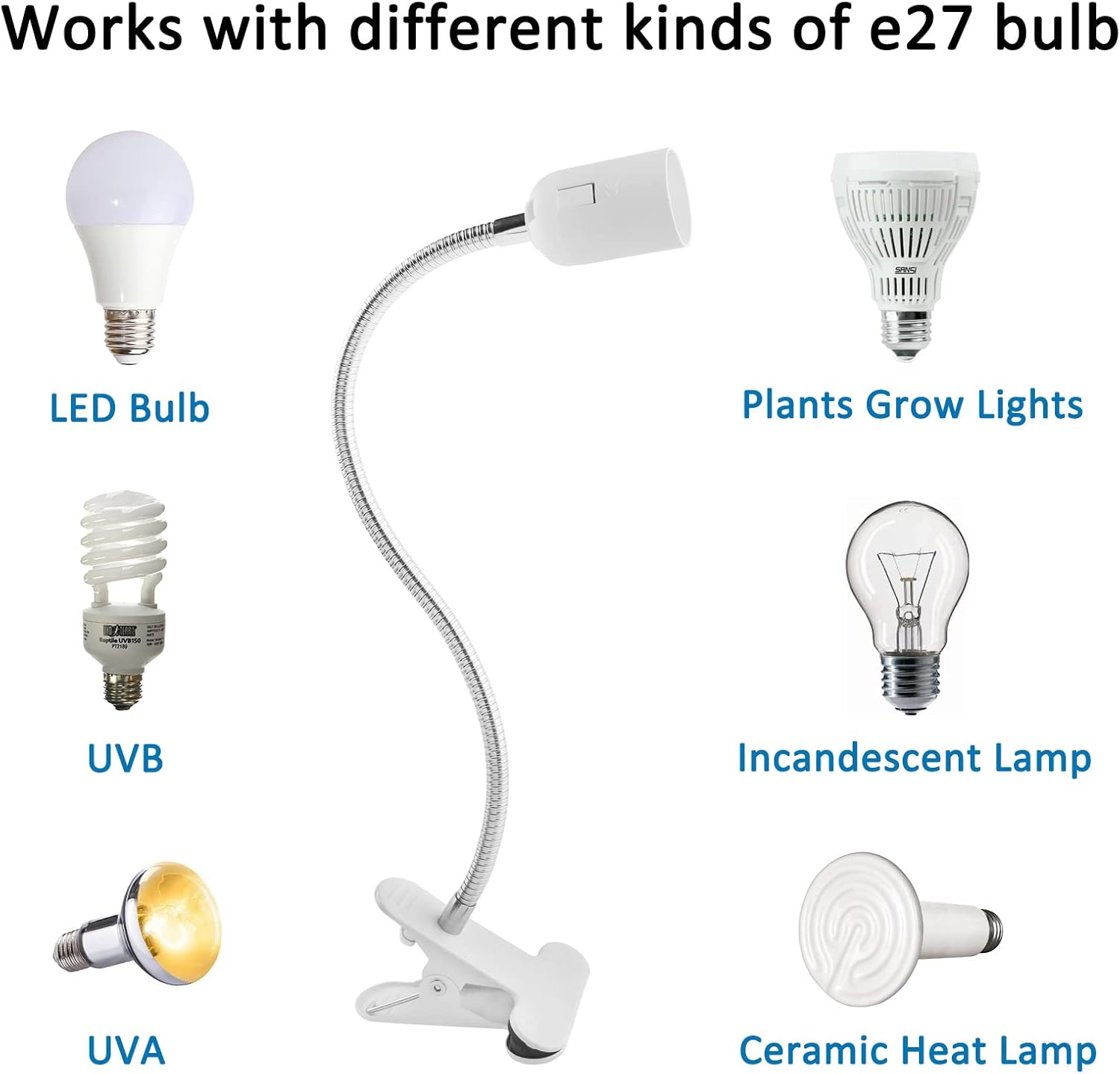 Portalampada E27 con Pinza e Interruttore, Bianco - immagine 3