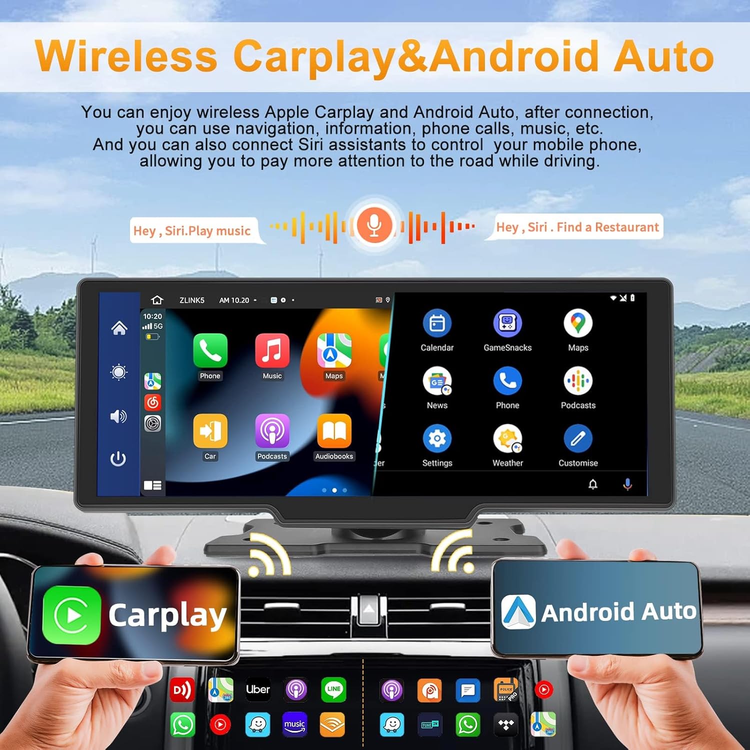 Podofo Autoradio Portatile Android Auto 9.3" Touchscreen - immagine 2